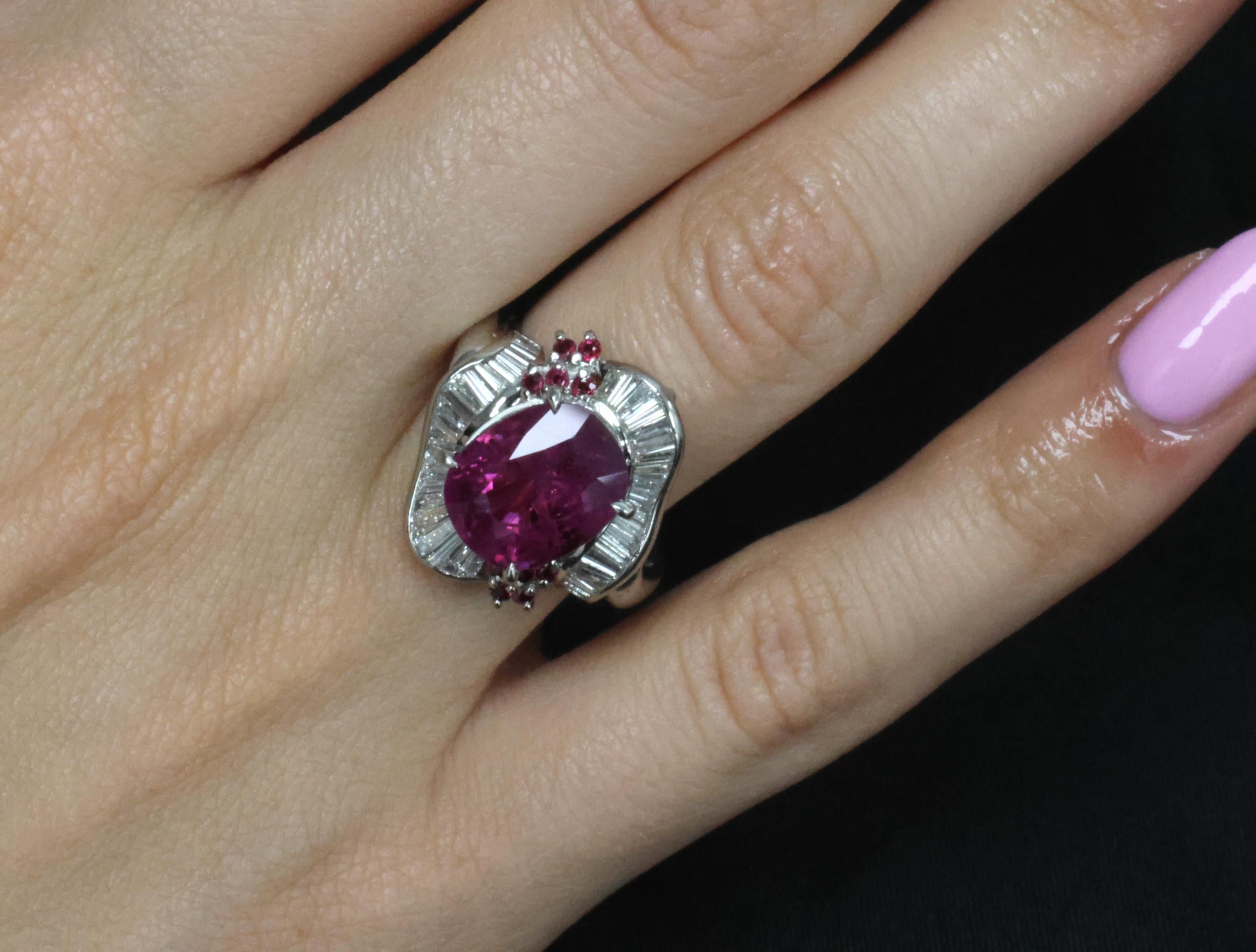 Rare 7.69ct GIA Pink Sapphire 1.02ct Diamond & Ruby Platinum Ring Size 7