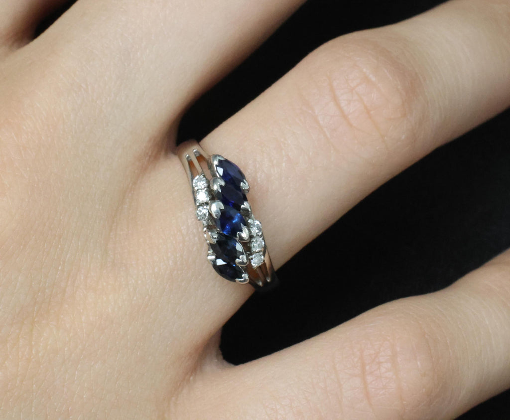 Estate 0.85ct Royal Blue Sapphire & 0.09ct Diamond Platinum Ring, Size 6.75