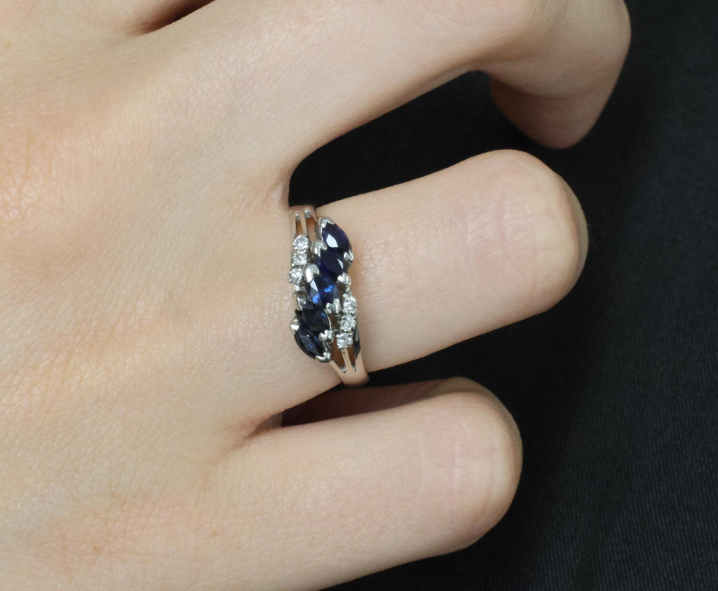 Estate 0.85ct Royal Blue Sapphire & 0.09ct Diamond Platinum Ring, Size 6.75