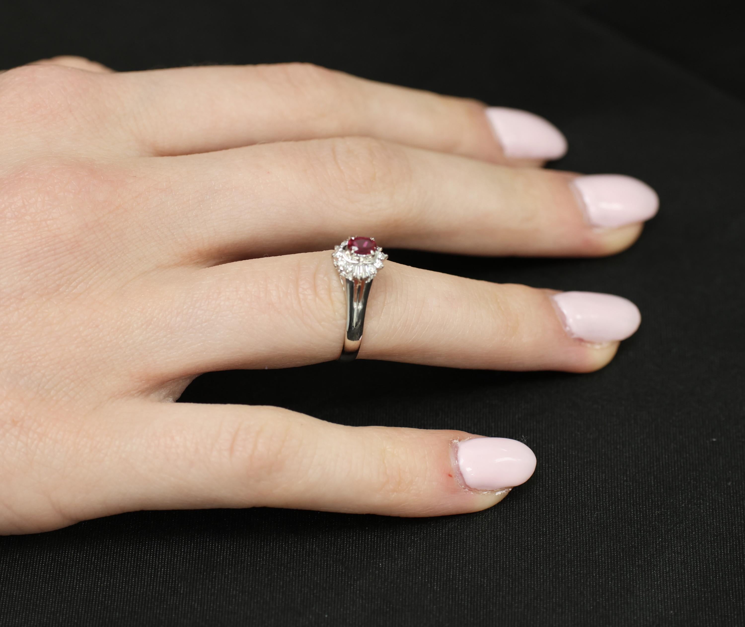 Vintage 0.23ct Ruby & 0.18ct Diamond Platinum Cocktail Ring Size 6.25