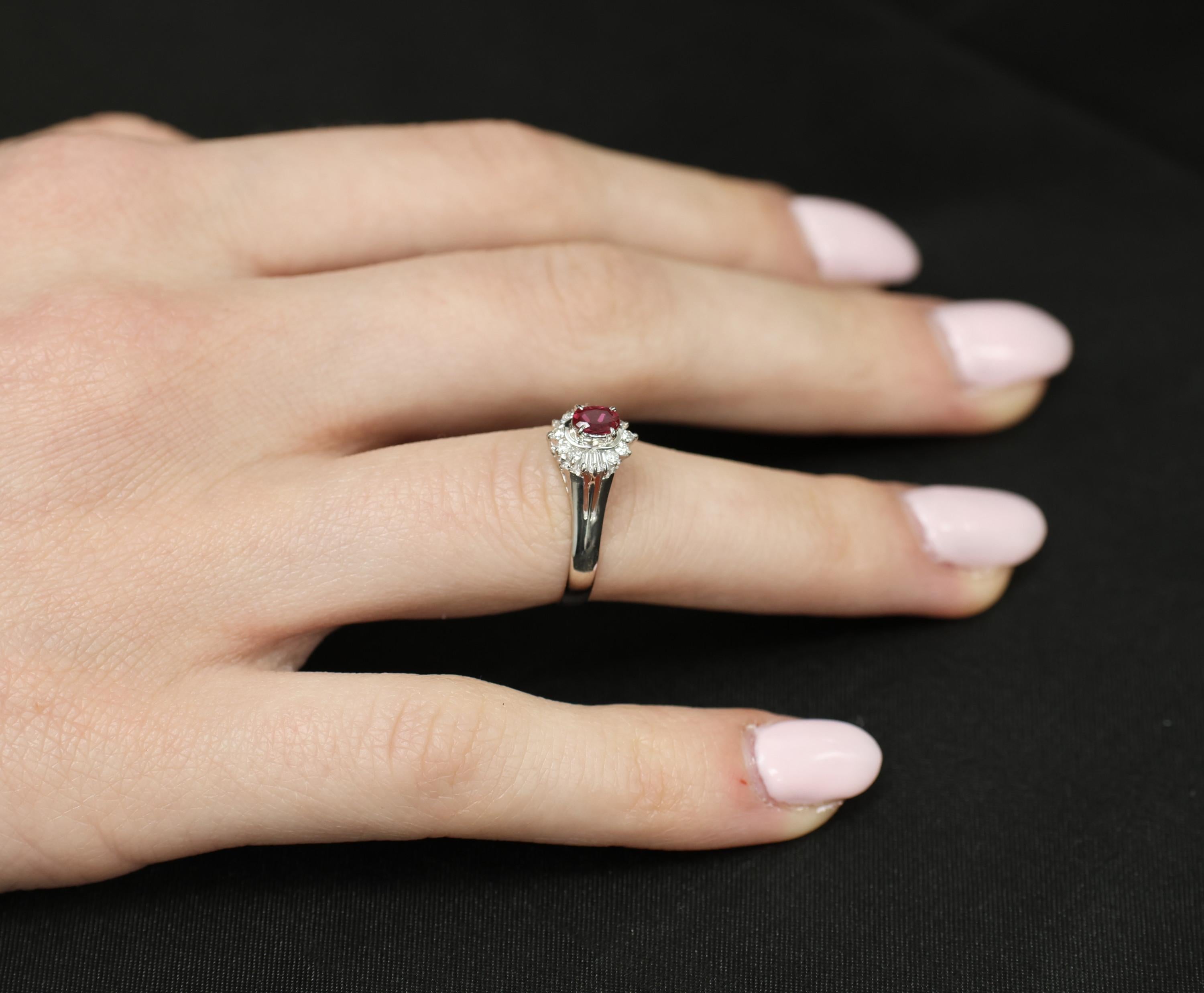 Vintage 0.23ct Ruby & 0.18ct Diamond Platinum Cocktail Ring Size 6.25