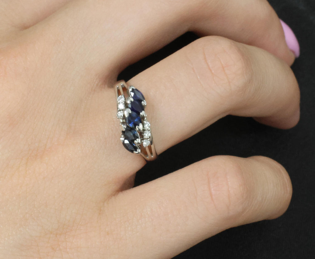 Estate 0.85ct Royal Blue Sapphire & 0.09ct Diamond Platinum Ring, Size 6.75