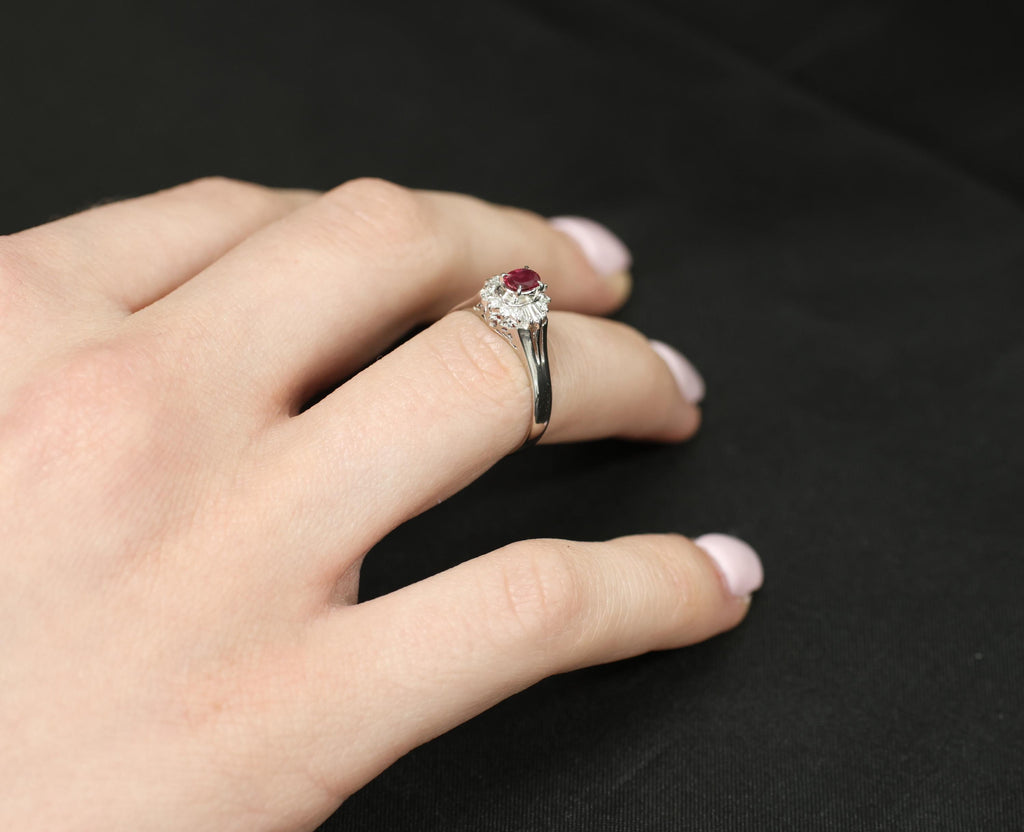 Vintage 0.23ct Ruby & 0.18ct Diamond Platinum Cocktail Ring Size 6.25