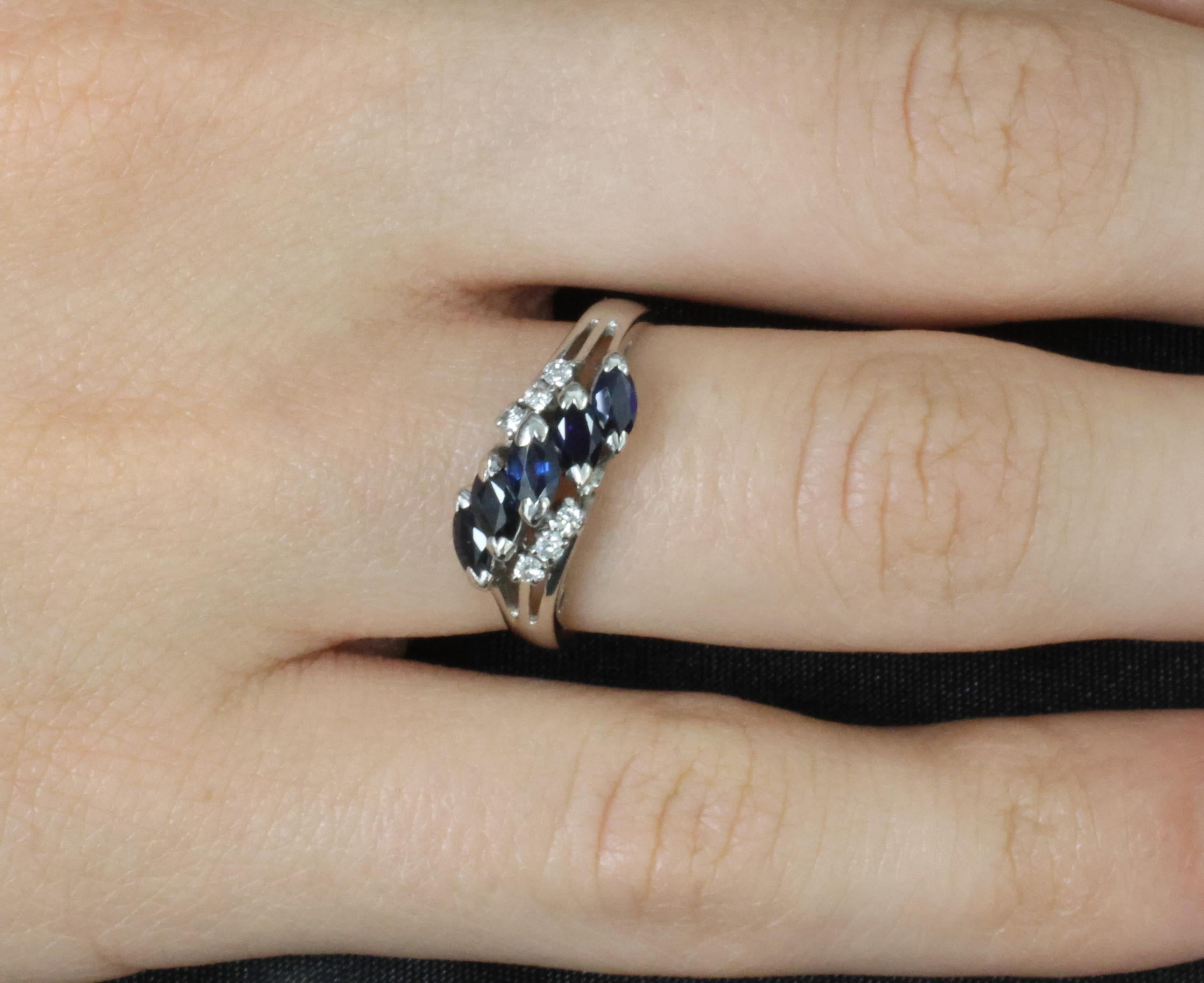Estate 0.85ct Royal Blue Sapphire & 0.09ct Diamond Platinum Ring, Size 6.75