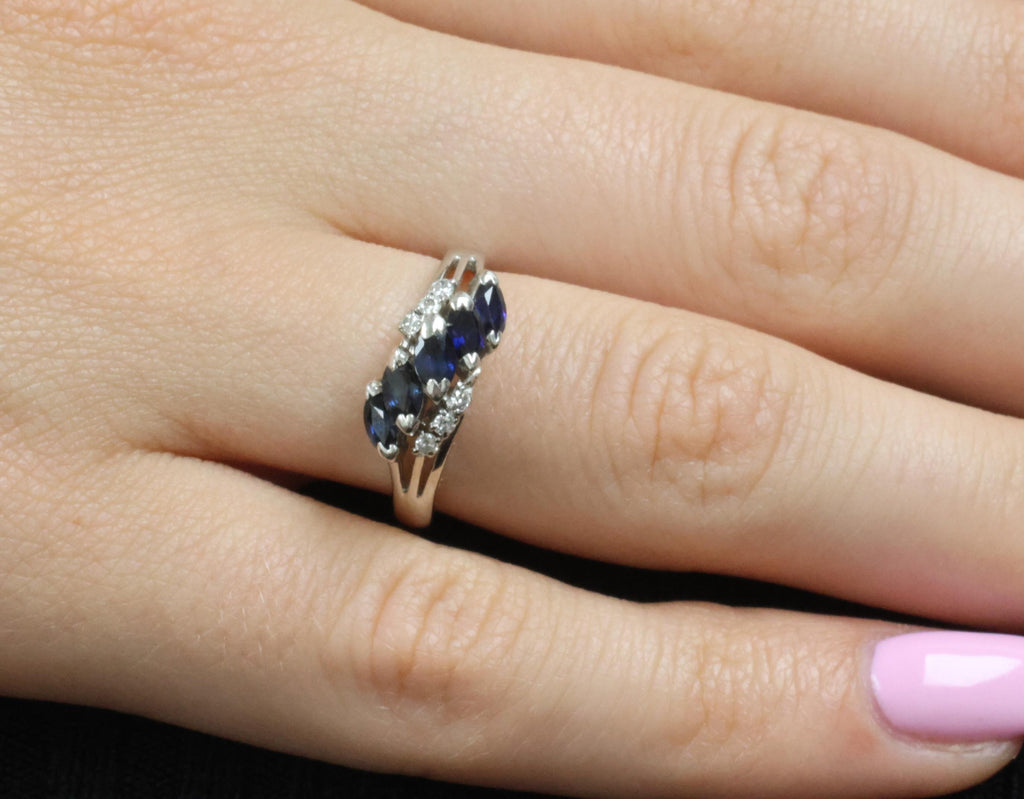 Estate 0.85ct Royal Blue Sapphire & 0.09ct Diamond Platinum Ring, Size 6.75