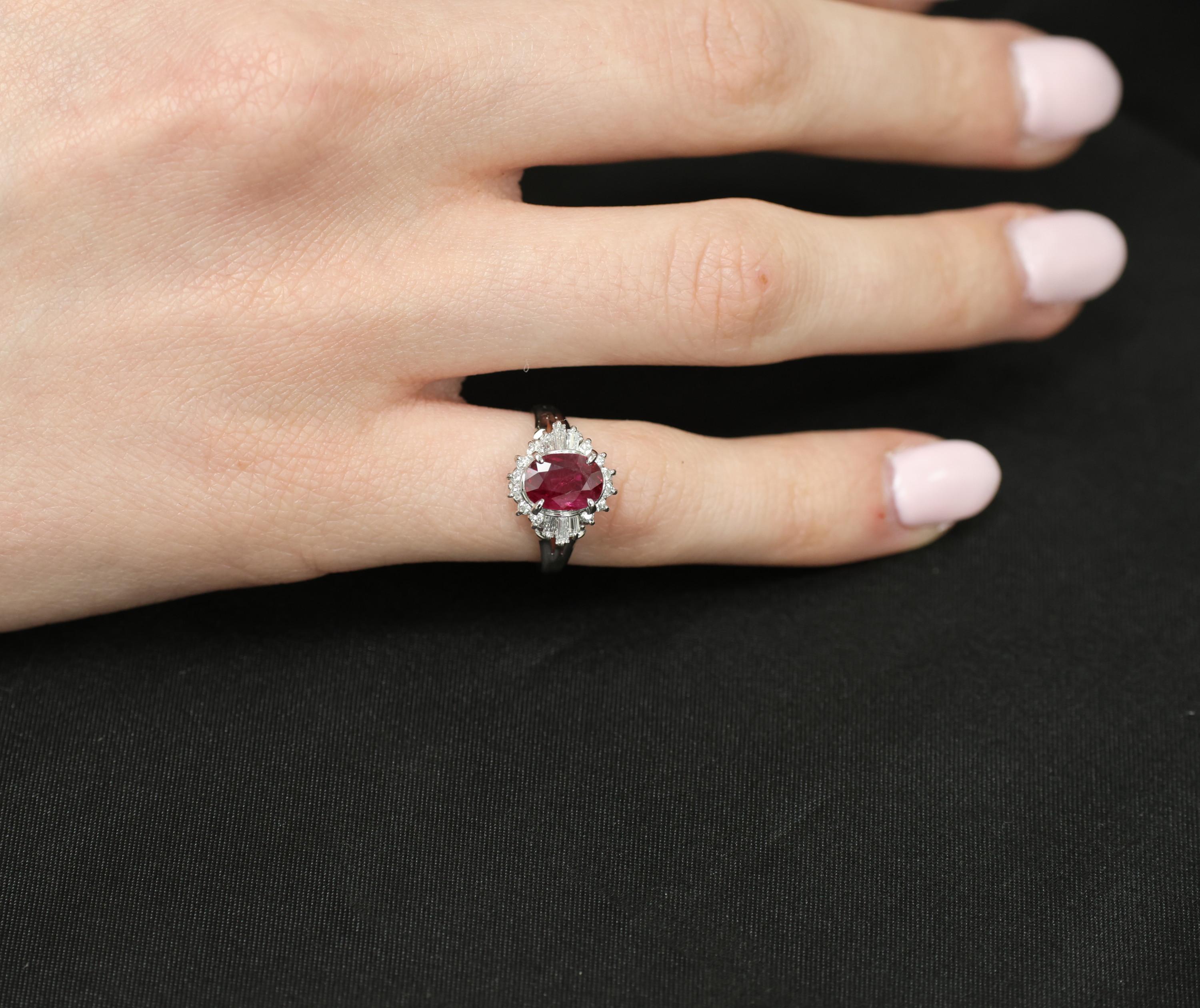 Vintage 1.11ct Intense Red Ruby & 0.29ct Diamond Platinum Ring Size 4.5, 4.84g