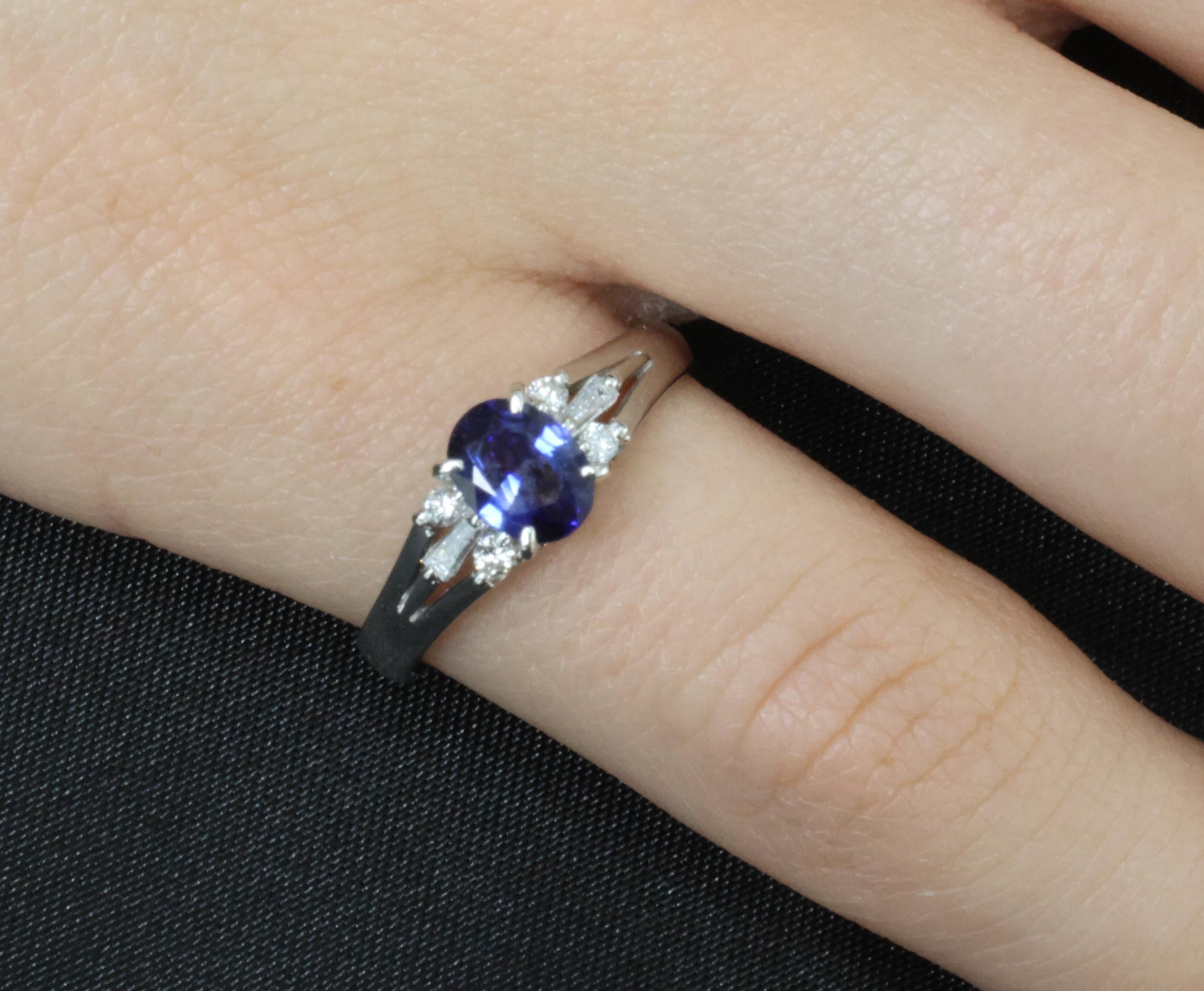 Fine 0.65ct Natural Royal Blue Sapphire & 0.14ct Diamond Platinum Ring Size 5.75