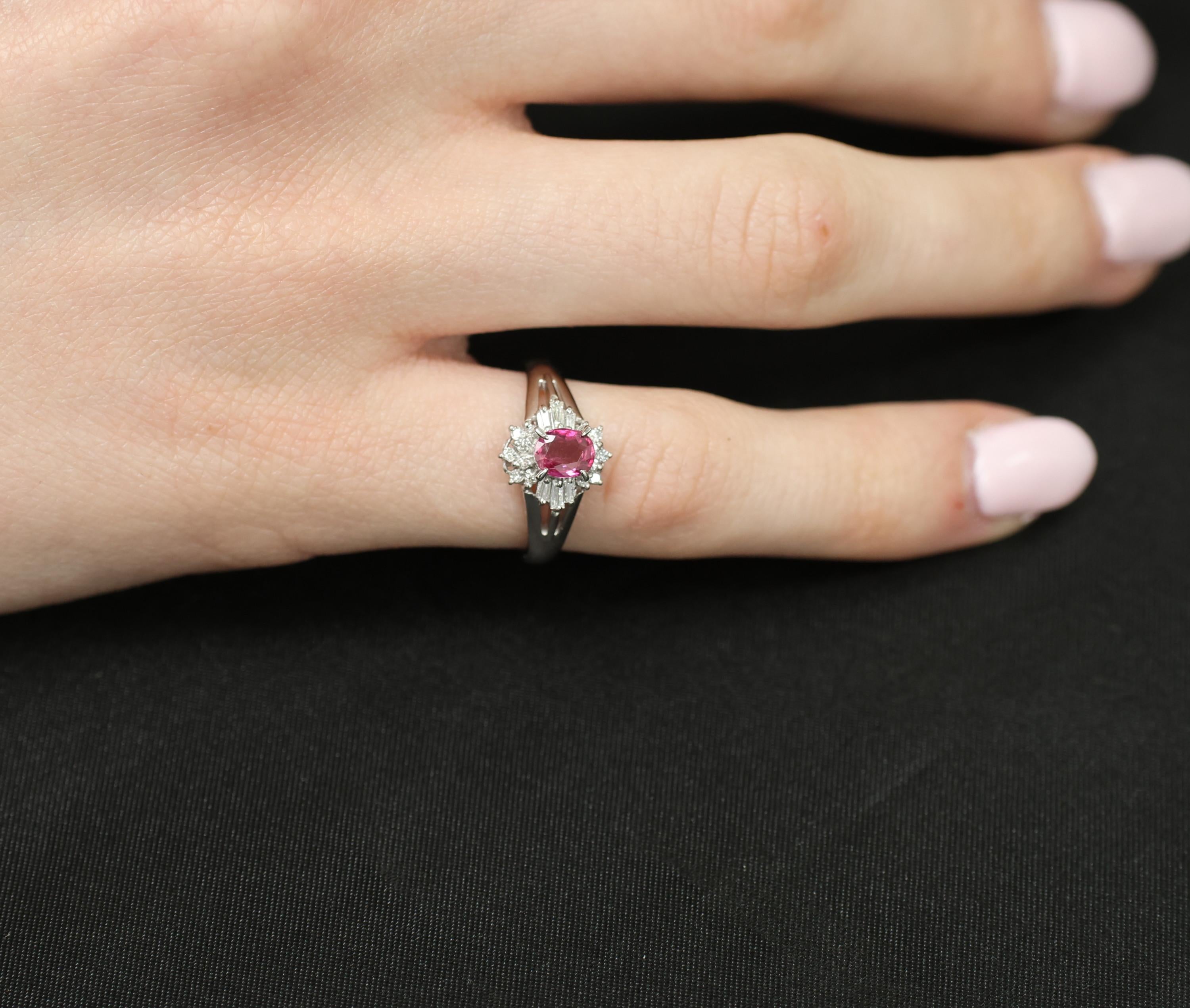 Vintage 0.55ct Ruby & 0.15ct Diamond Platinum Cocktail Cluster Ring Size 4.75