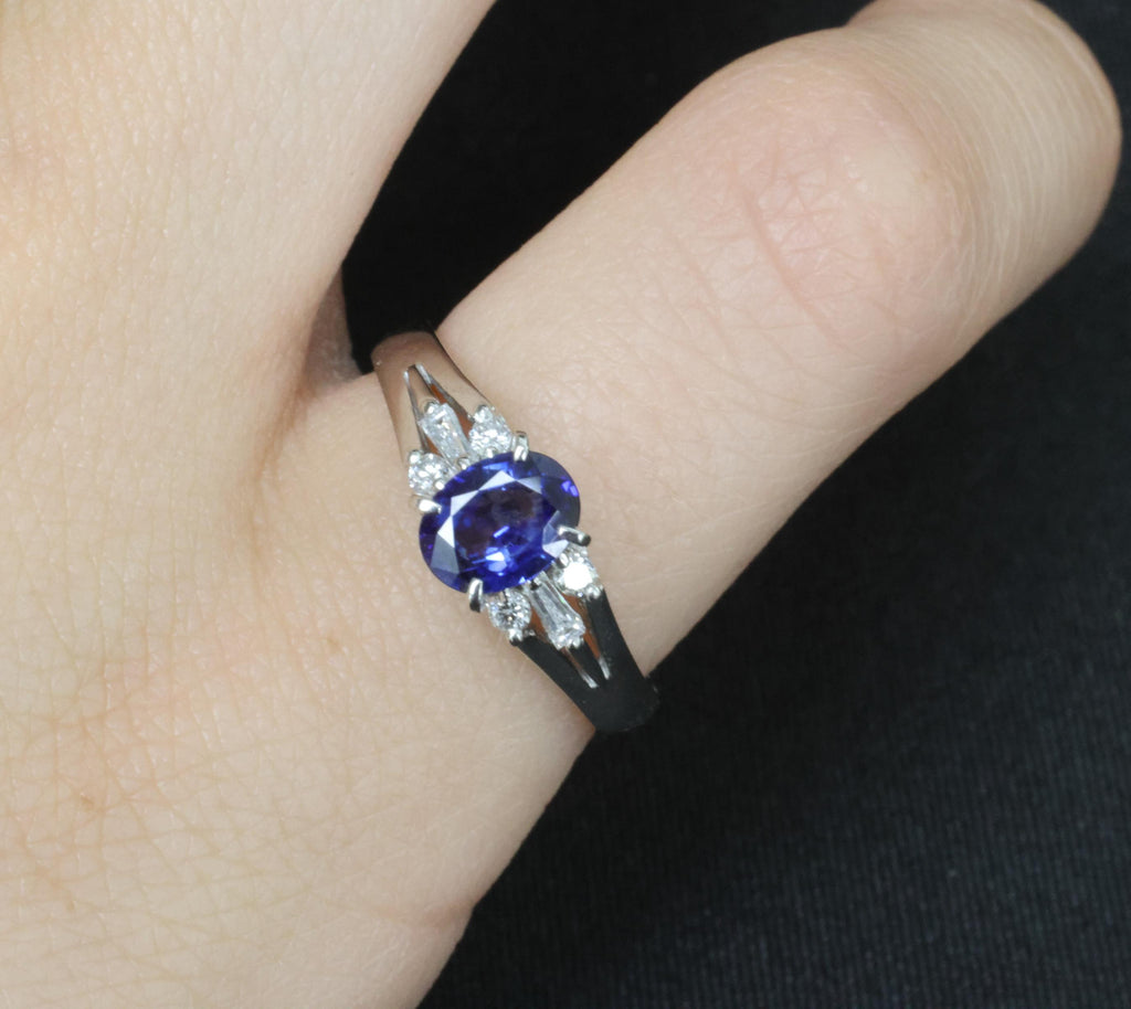 Fine 0.65ct Natural Royal Blue Sapphire & 0.14ct Diamond Platinum Ring Size 5.75