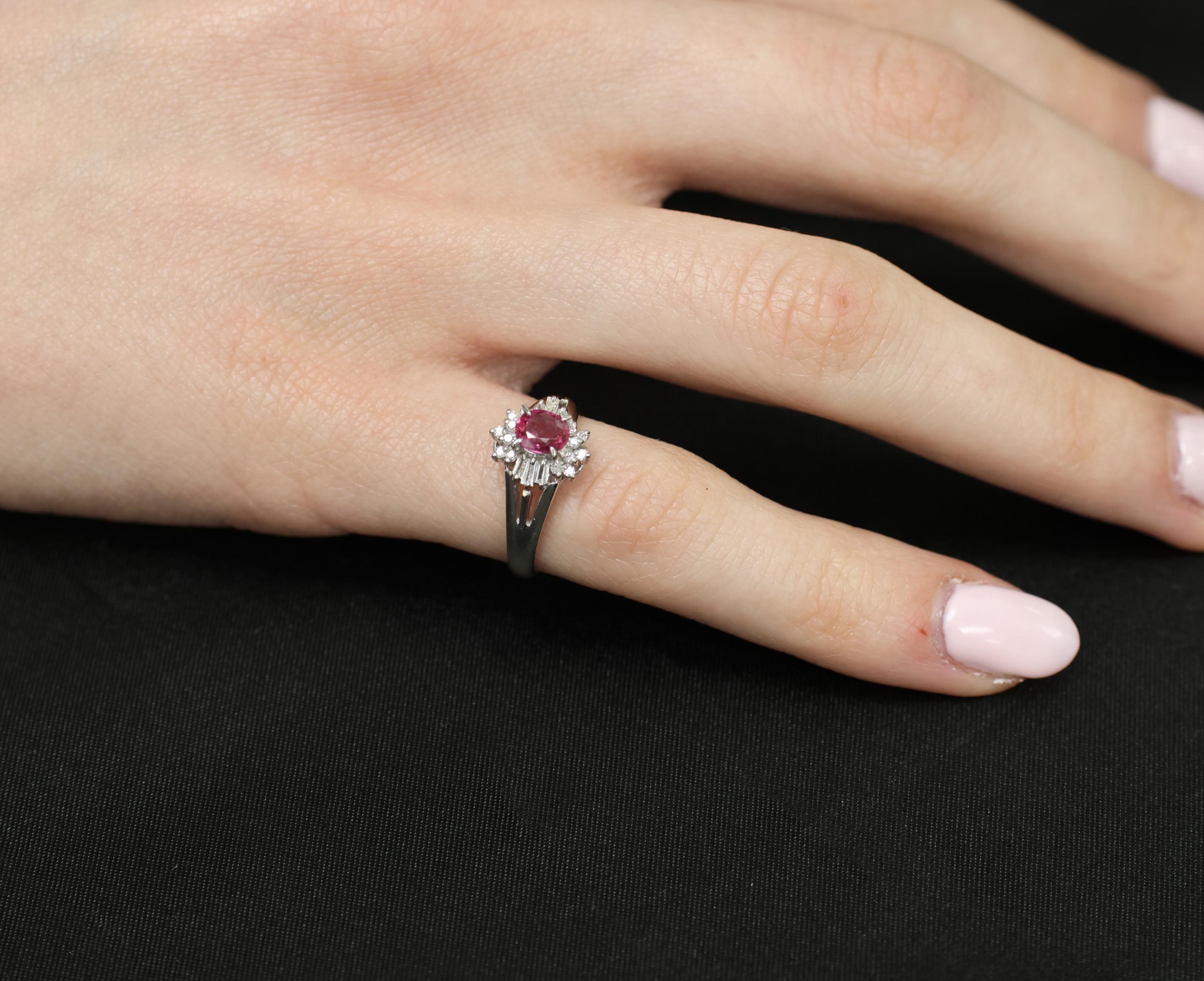Vintage 0.55ct Ruby & 0.15ct Diamond Platinum Cocktail Cluster Ring Size 4.75
