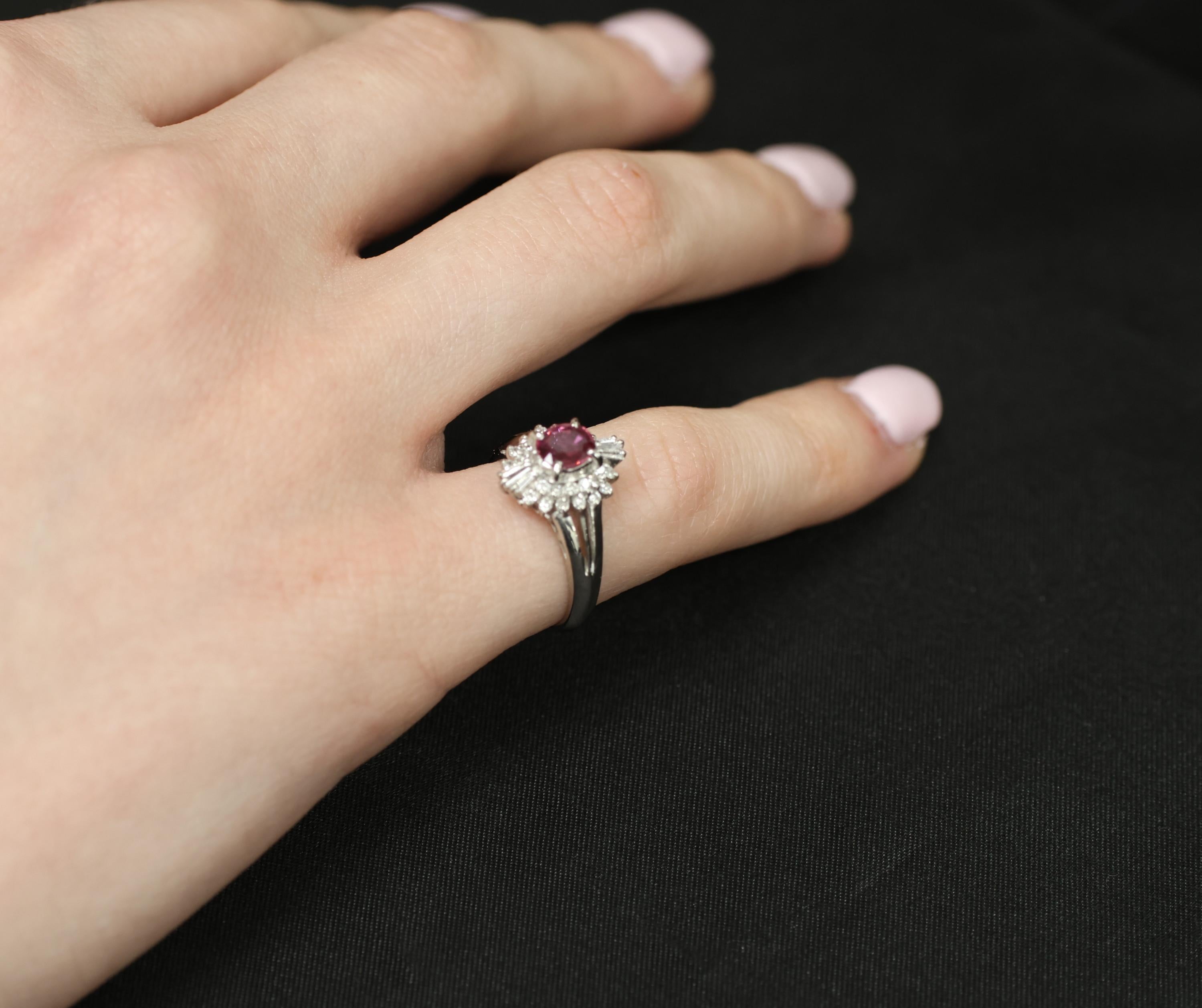 Vintage 0.75ct Ruby & 0.30ct Diamond Platinum Cocktail Cluster Ring Size 5.25