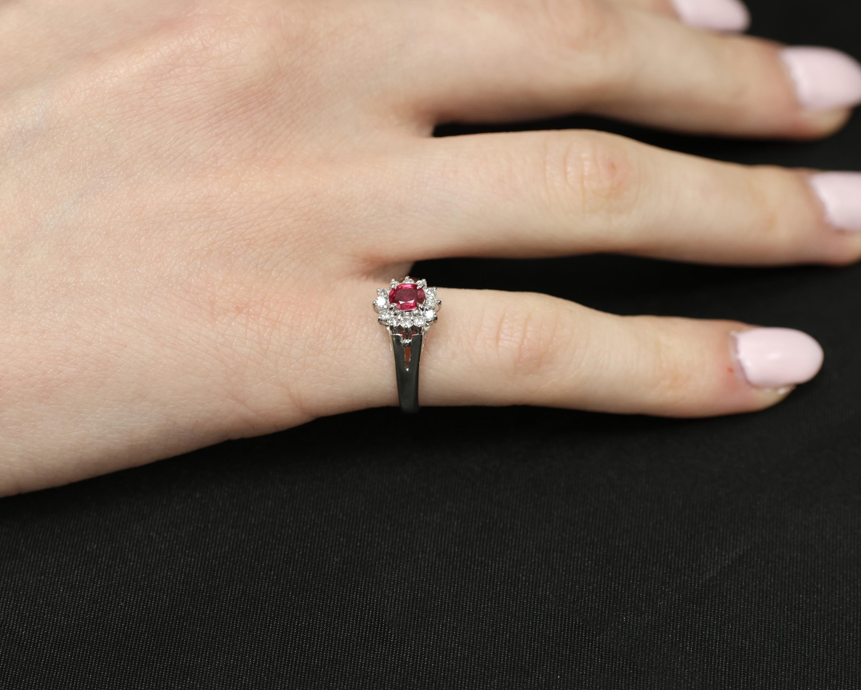 Vintage 0.41ct Ruby & 0.19ct Diamond Platinum Cocktail Halo Ring Size 5.25
