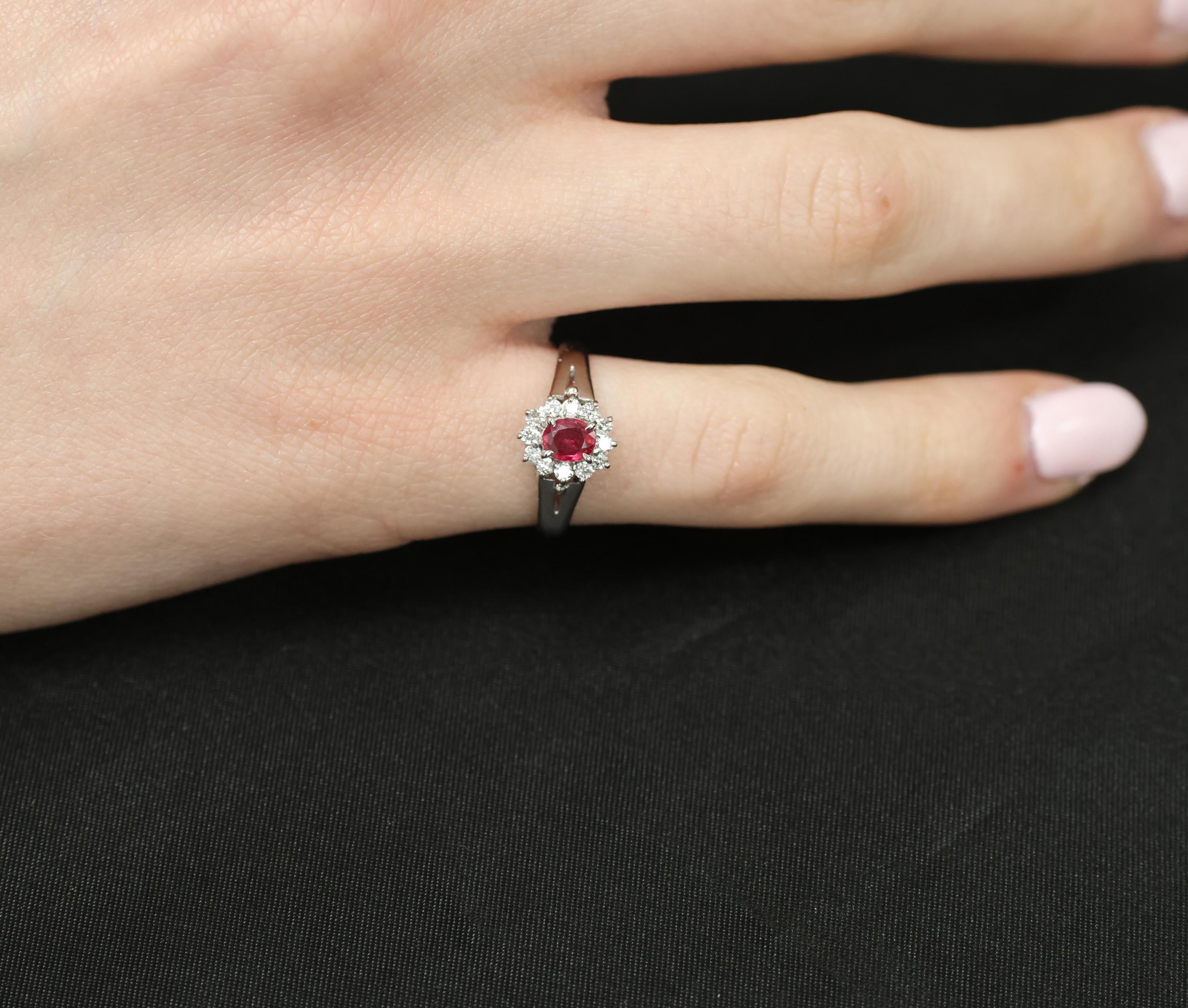 Vintage 0.41ct Ruby & 0.19ct Diamond Platinum Cocktail Halo Ring Size 5.25