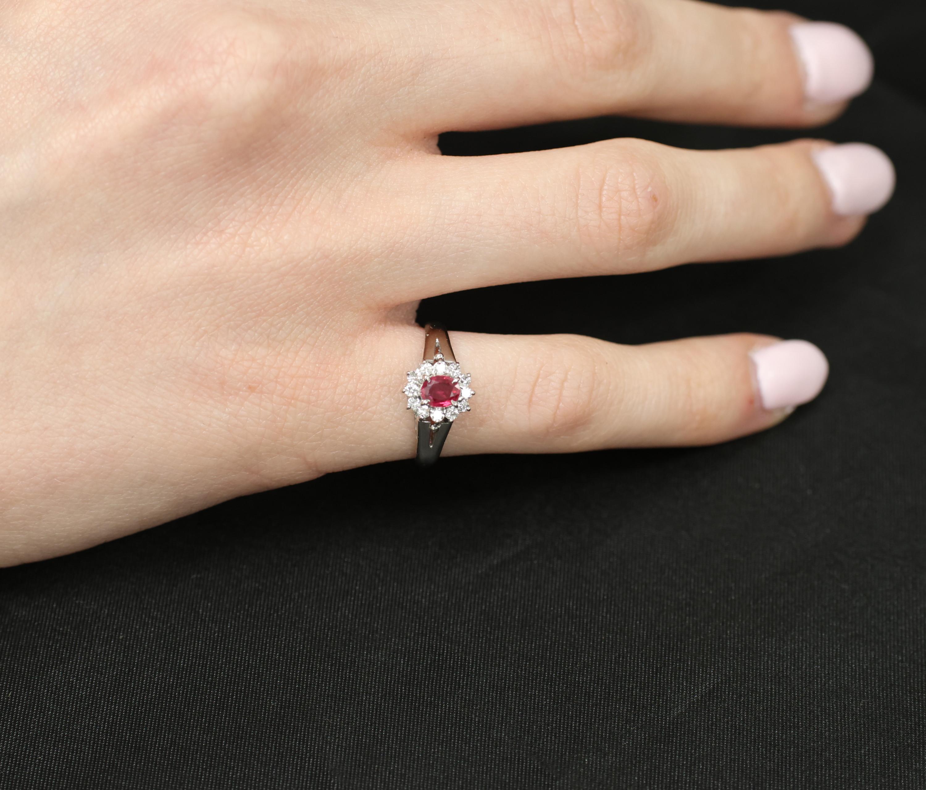 Vintage 0.41ct Ruby & 0.19ct Diamond Platinum Cocktail Halo Ring Size 5.25