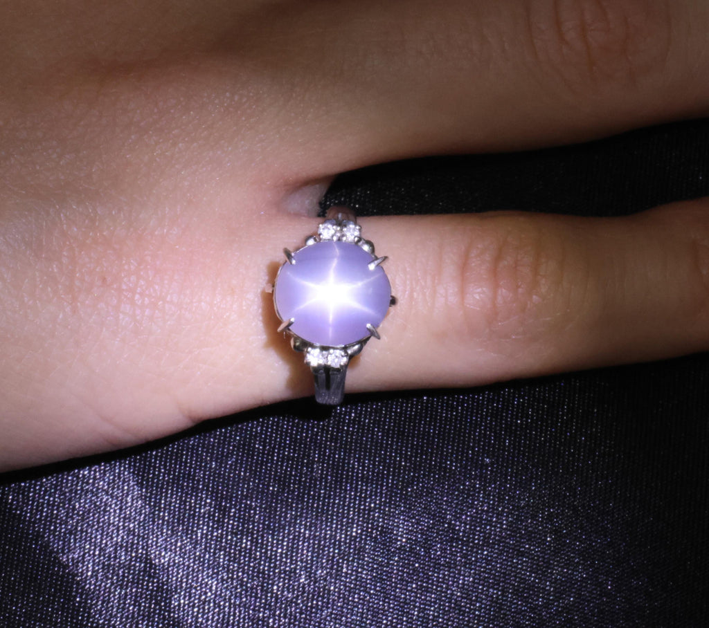 5.43ct Natural Purple  Star Sapphire & 0.06ct Diamond Platinum Ring, Size 5.5