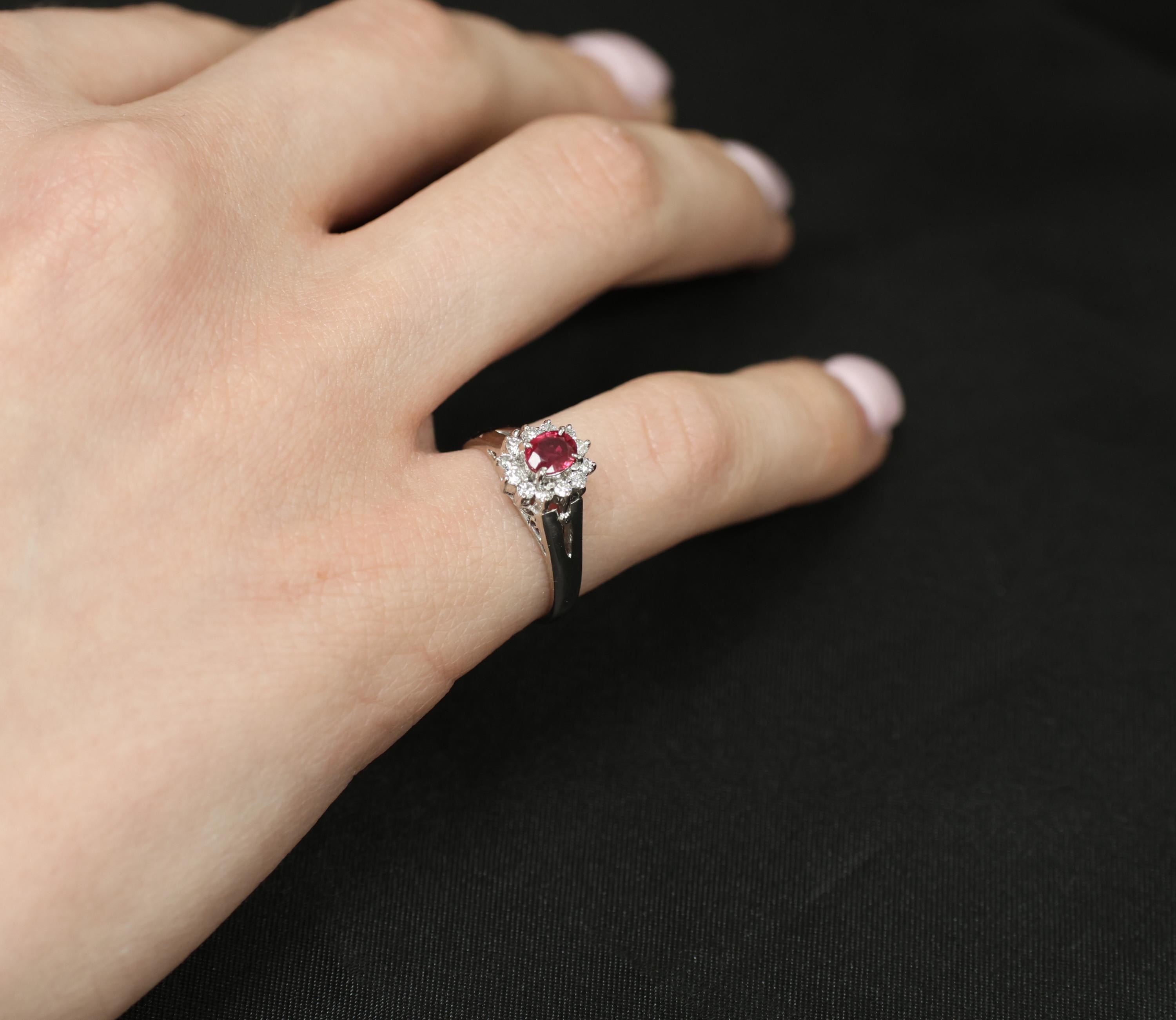 Vintage 0.41ct Ruby & 0.19ct Diamond Platinum Cocktail Halo Ring Size 5.25