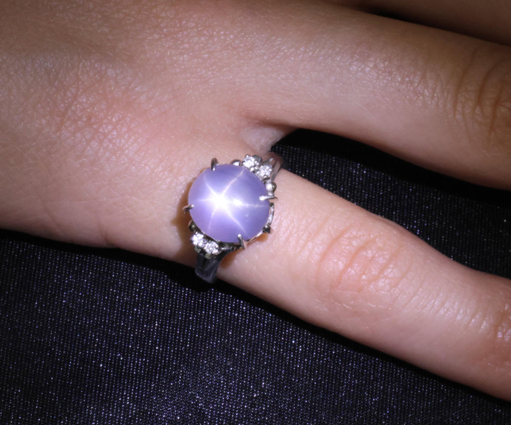 5.43ct Natural Purple  Star Sapphire & 0.06ct Diamond Platinum Ring, Size 5.5