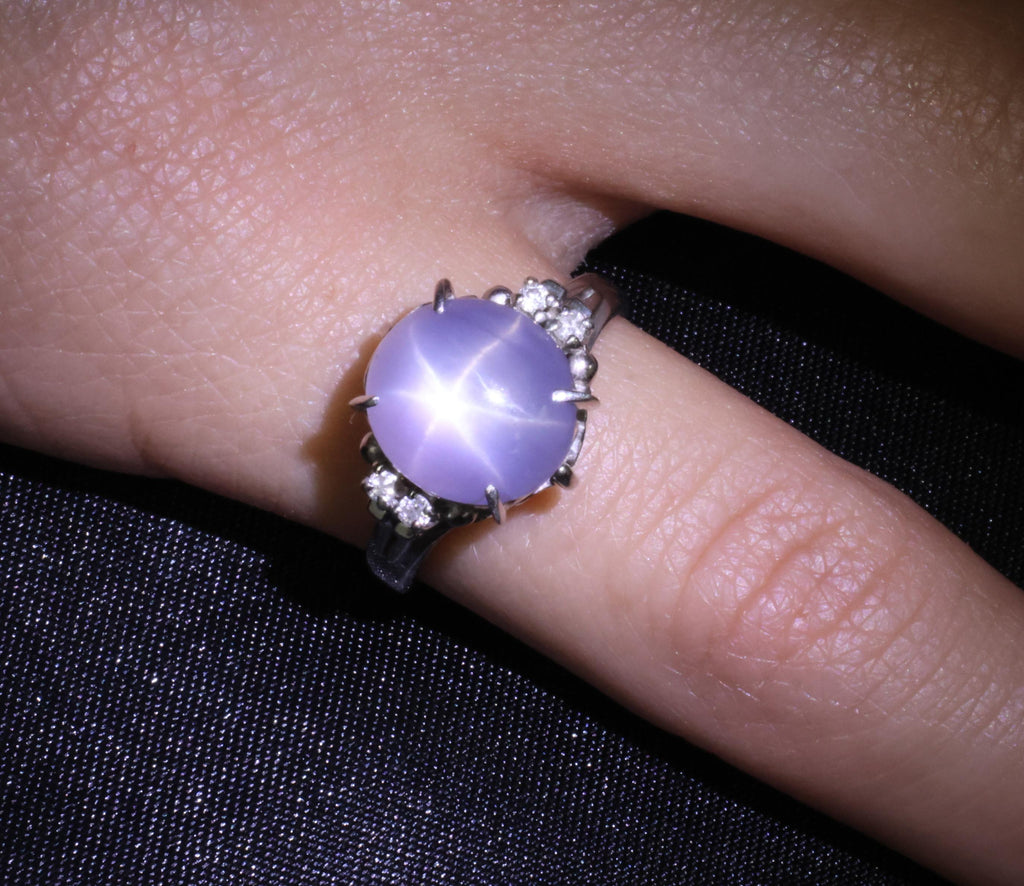 5.43ct Natural Purple  Star Sapphire & 0.06ct Diamond Platinum Ring, Size 5.5