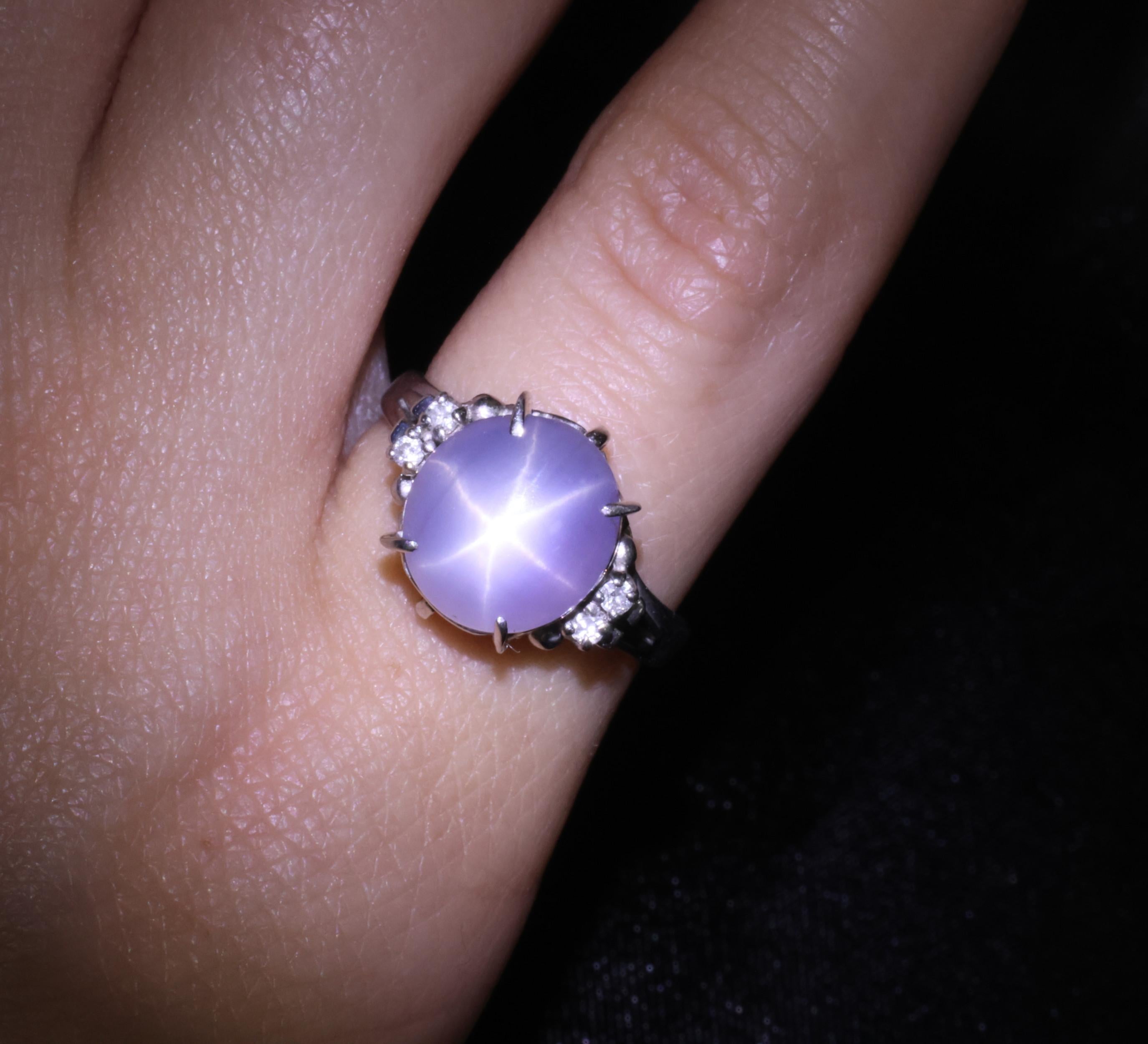 5.43ct Natural Purple  Star Sapphire & 0.06ct Diamond Platinum Ring, Size 5.5