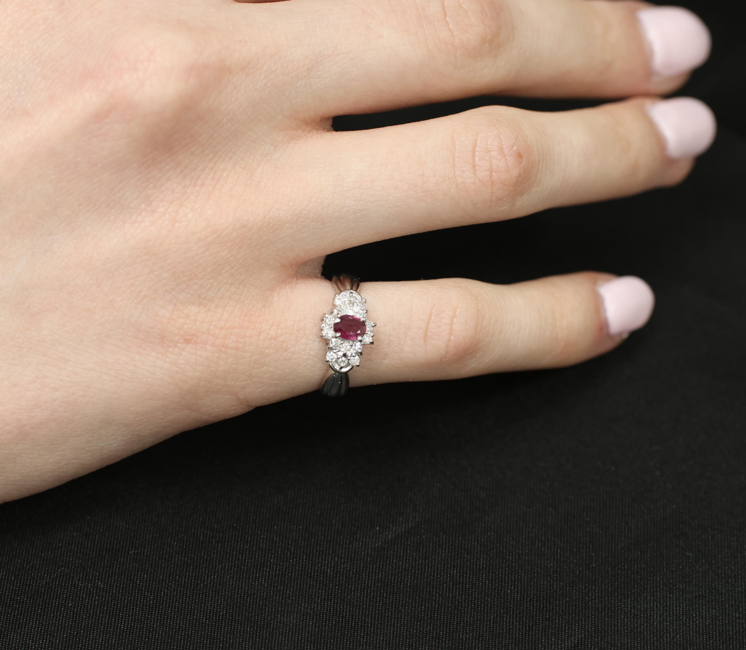 Vintage 0.35ct Natural Untreated Ruby & 0.23ct Diamond Platinum Ring Size 4.75