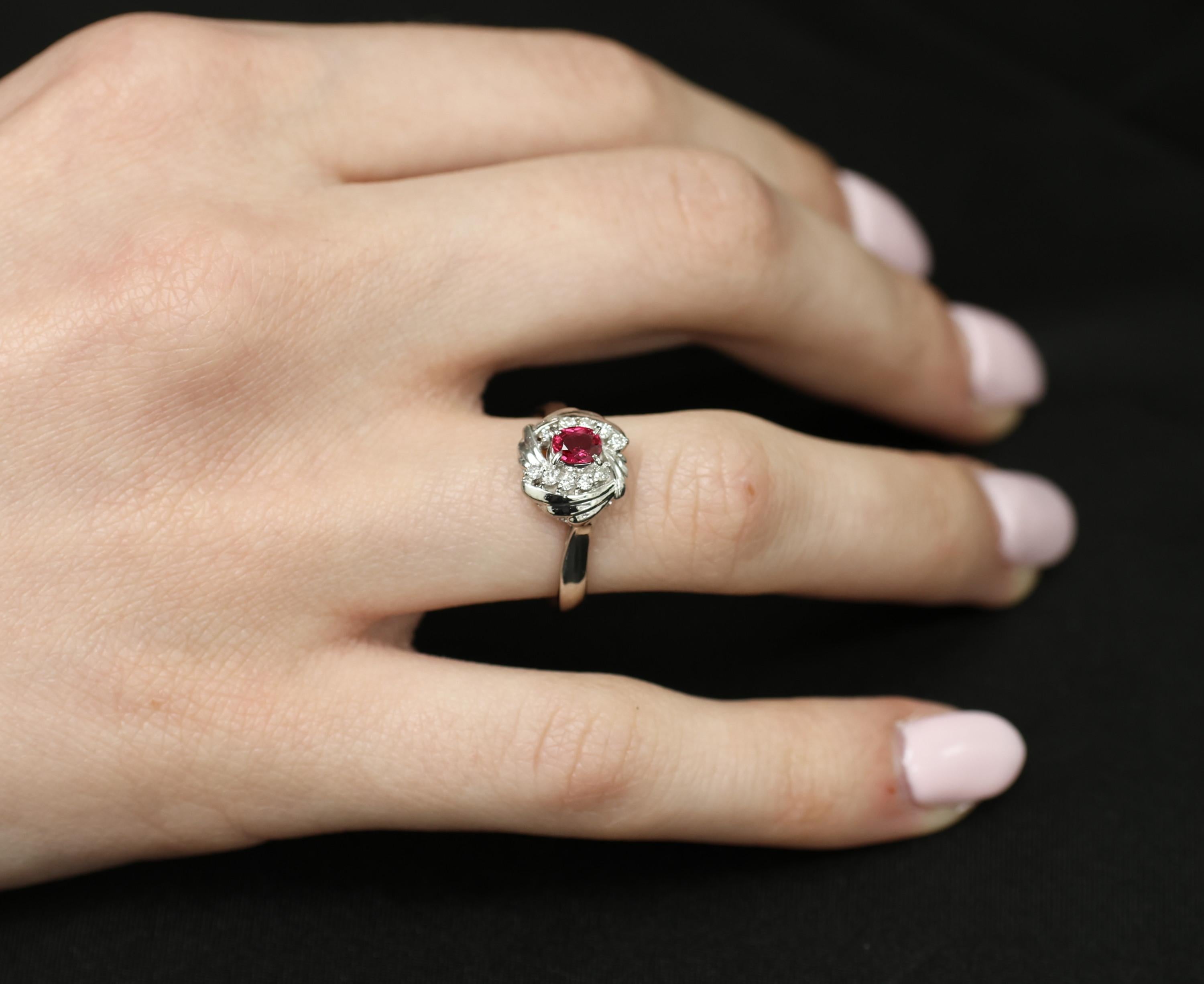 Vintage 0.31ct Intense Red Ruby & 0.14ct Diamond Platinum Ring Size 7.25, 5.19g