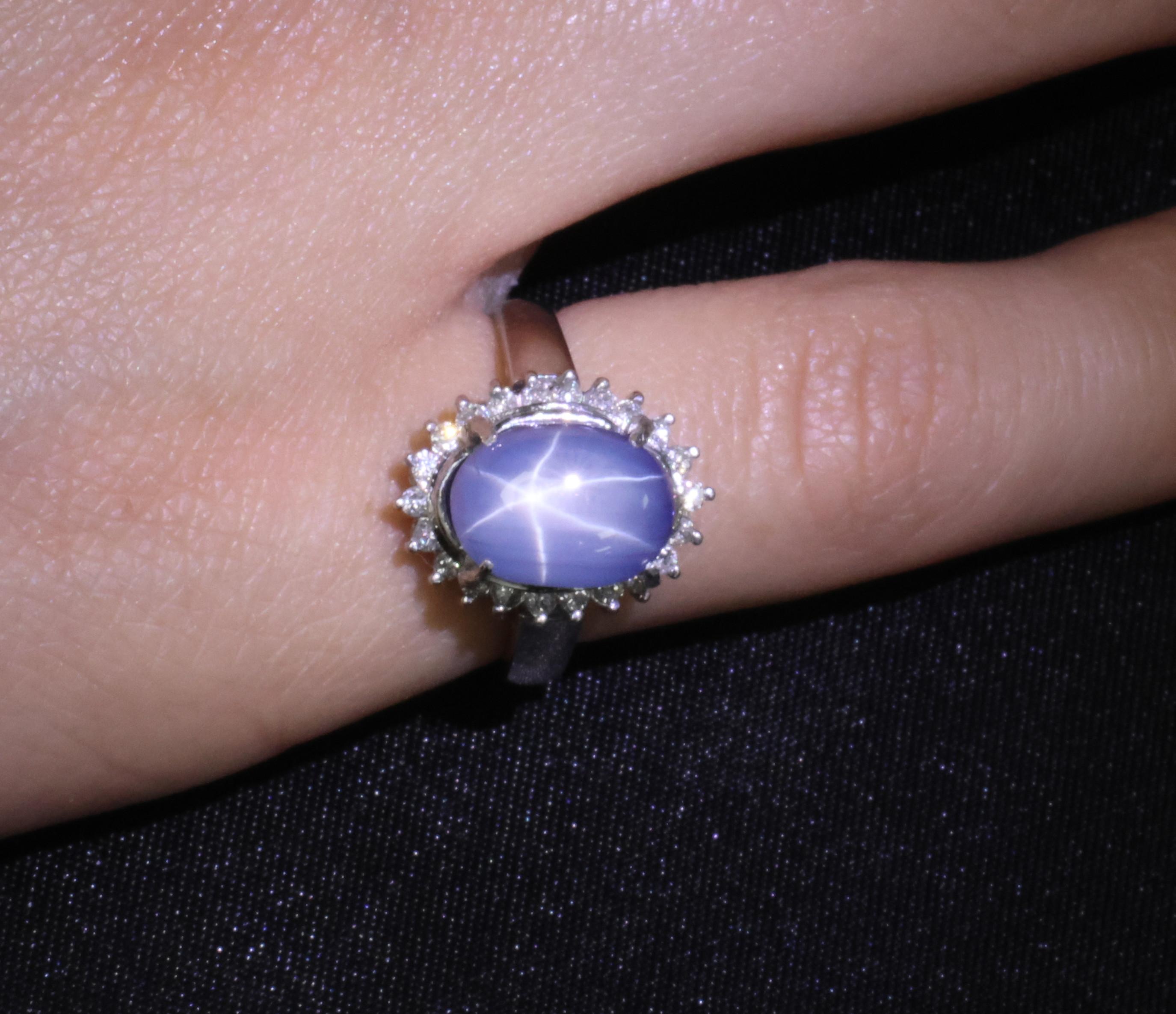 Estate 8.04ct Natural Star Sapphire &0.26ct Diamond Halo Platinum Ring Size 4.75