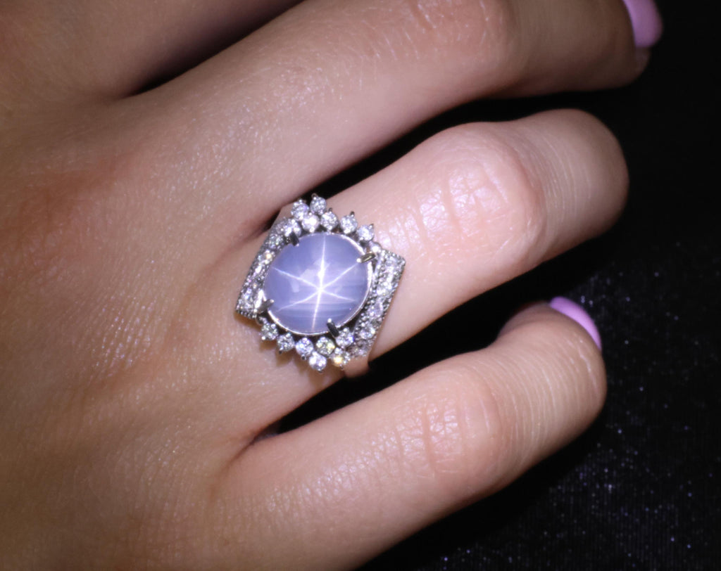 Fine 7.74ct Natural Untreated Star Sapphire &0.48ct Diamond Platinum Ring Size 7