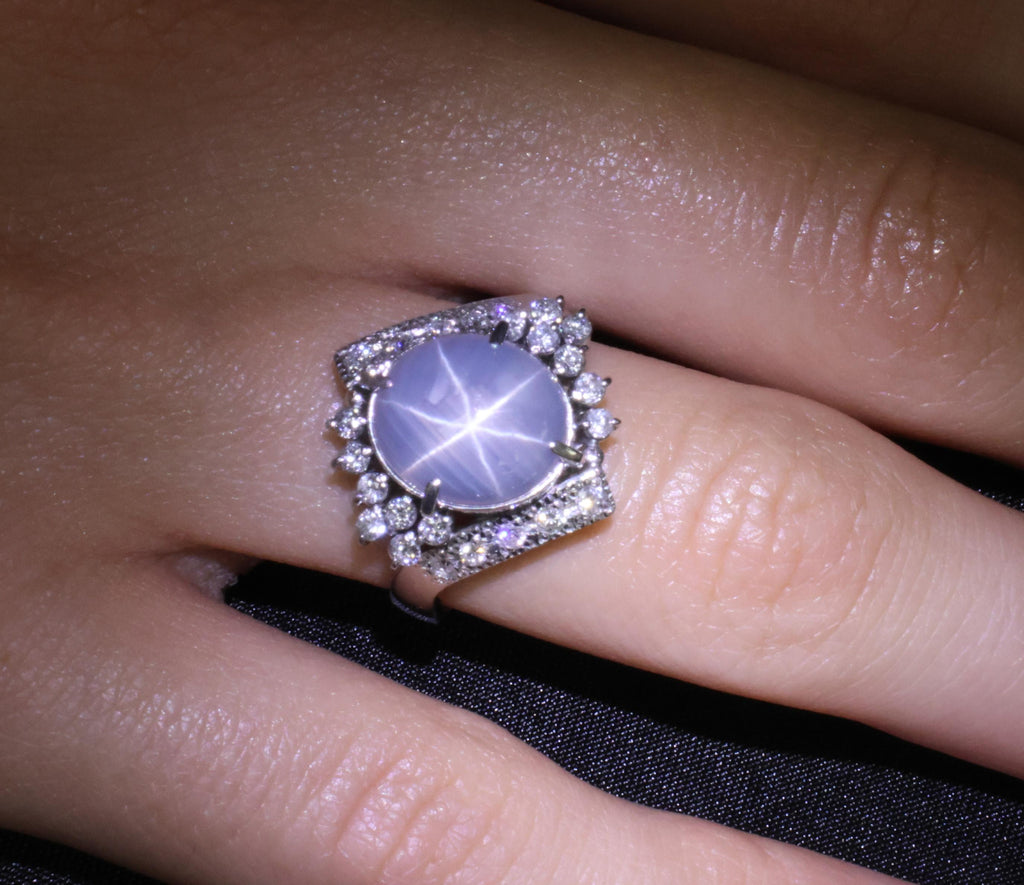 Fine 7.74ct Natural Untreated Star Sapphire &0.48ct Diamond Platinum Ring Size 7