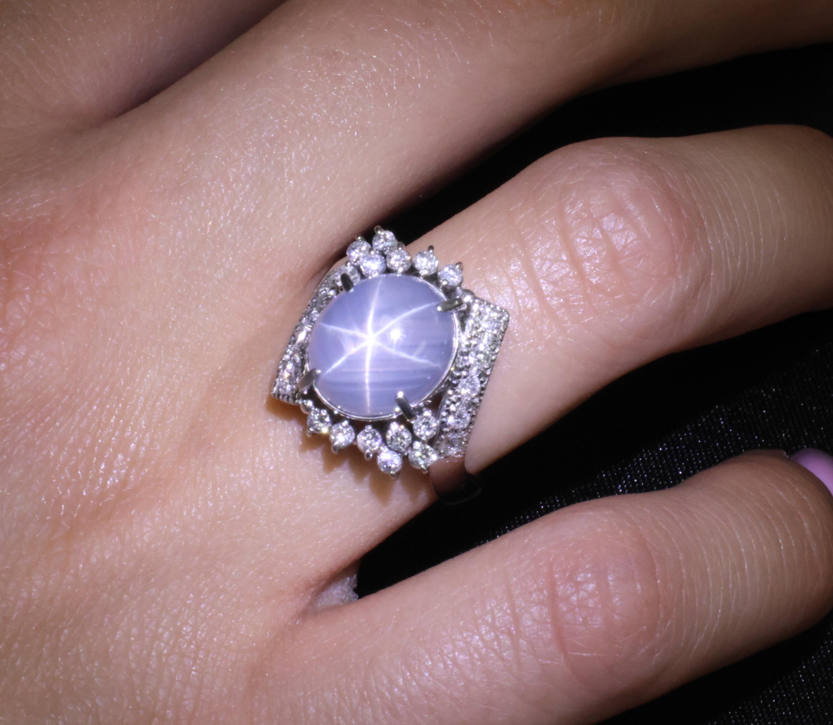 Fine 7.74ct Natural Untreated Star Sapphire &0.48ct Diamond Platinum Ring Size 7