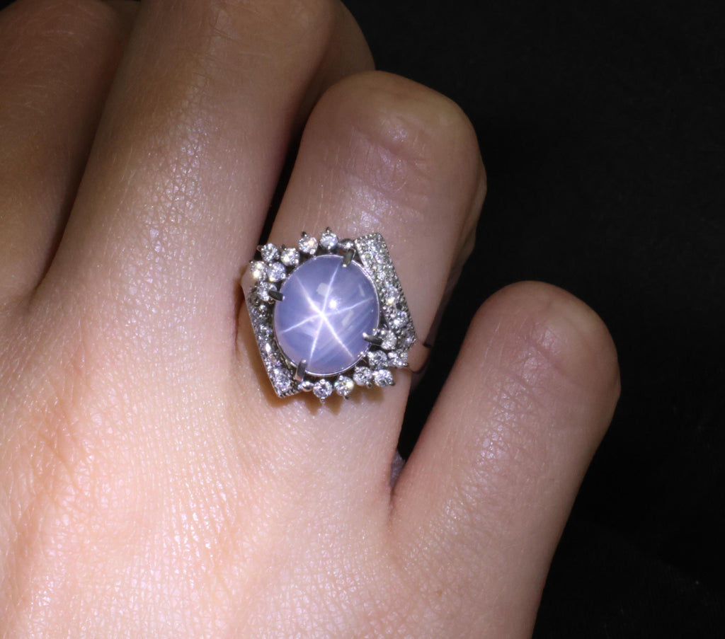 Fine 7.74ct Natural Untreated Star Sapphire &0.48ct Diamond Platinum Ring Size 7