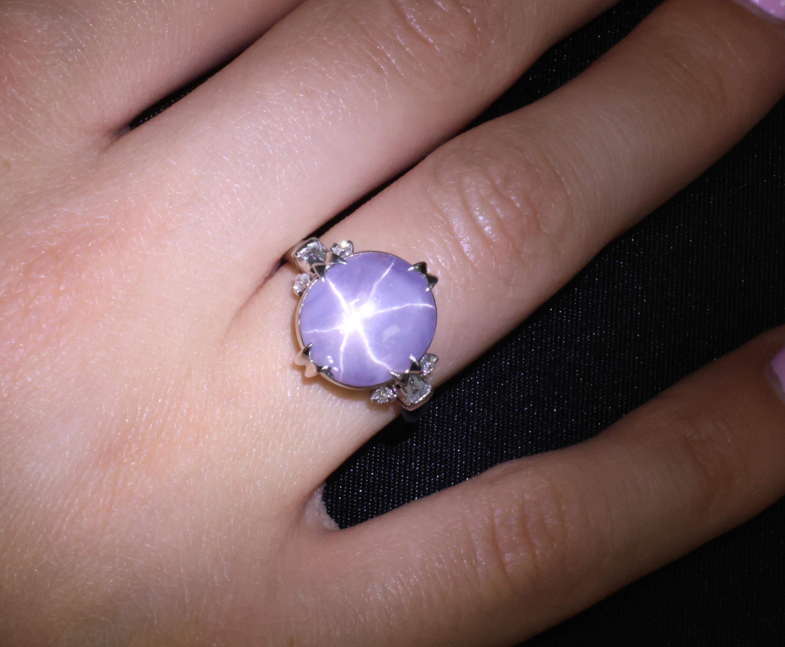 Rare 6.94ct Natural Purple Star Sapphire & 0.25ct Diamond Platinum Ring, Size 7