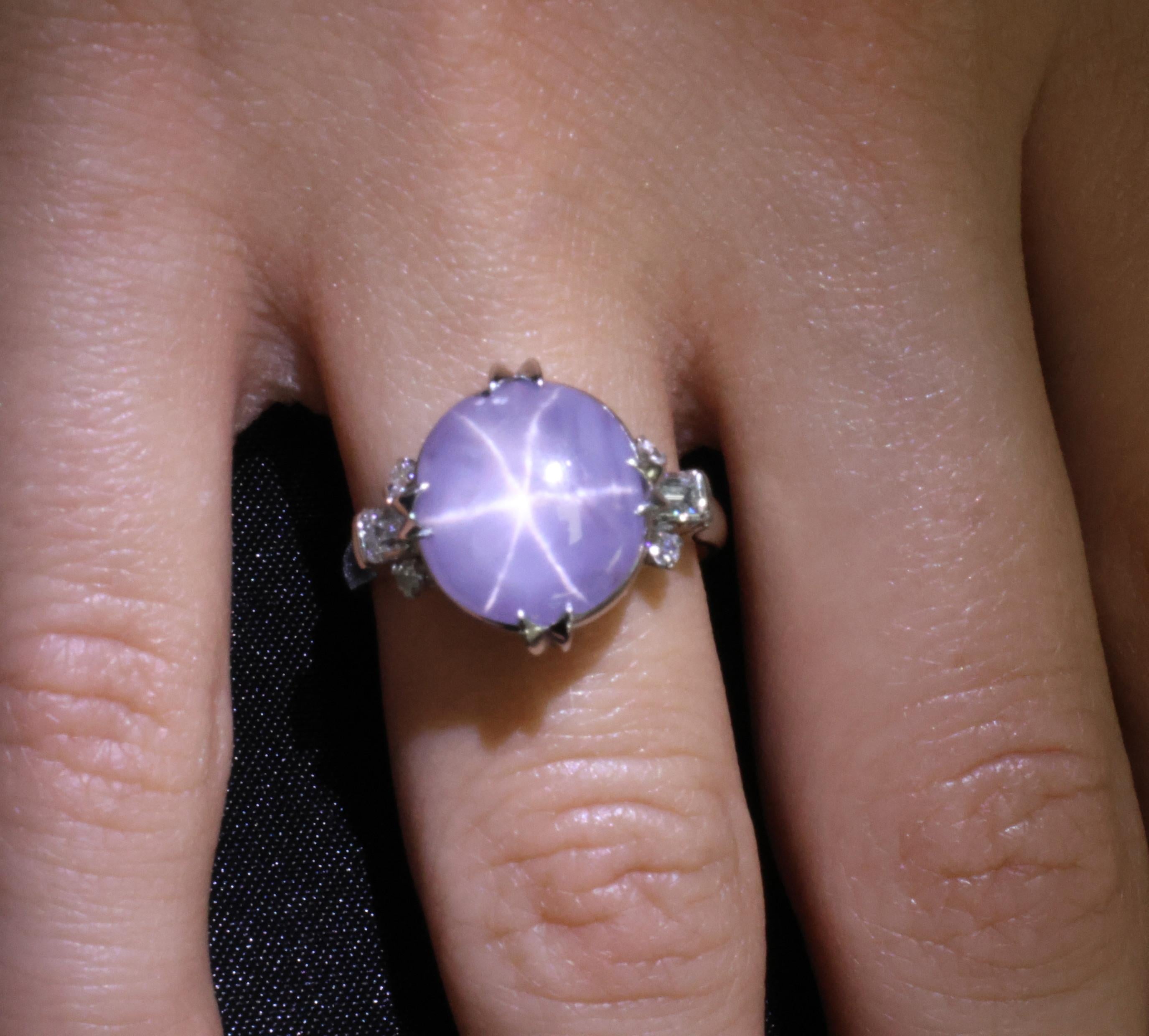 Rare 6.94ct Natural Purple Star Sapphire & 0.25ct Diamond Platinum Ring, Size 7