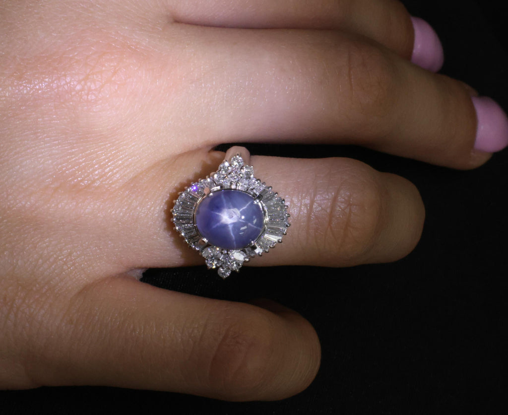 Fine 4.93ct Natural Blue Star Sapphire & 1.11ct Diamond Platinum Ring, Size 6.25