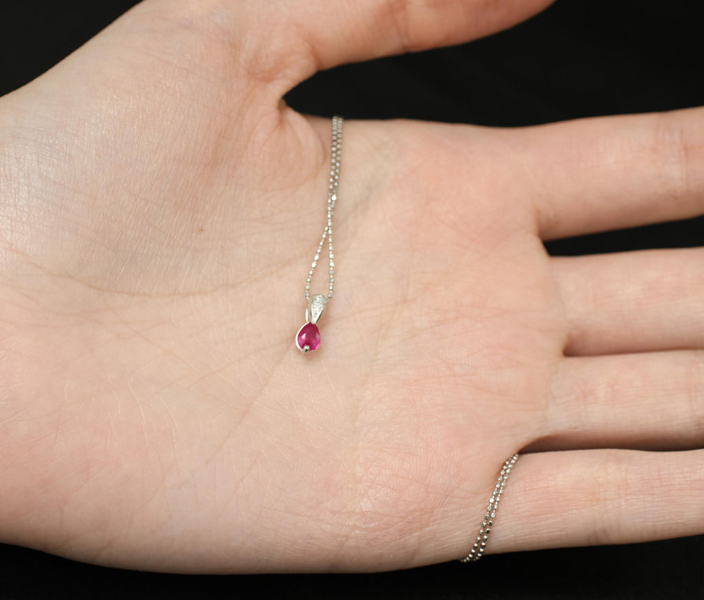 Vintage 0.25ct Ruby & 0.04ct Diamond 16 Inch Ball Chain Platinum Necklace, 2.22g