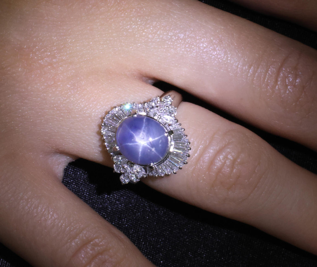 Fine 4.93ct Natural Blue Star Sapphire & 1.11ct Diamond Platinum Ring, Size 6.25