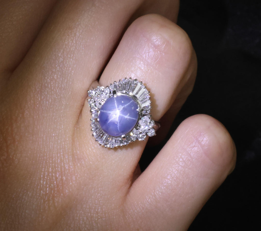 Fine 4.93ct Natural Blue Star Sapphire & 1.11ct Diamond Platinum Ring, Size 6.25