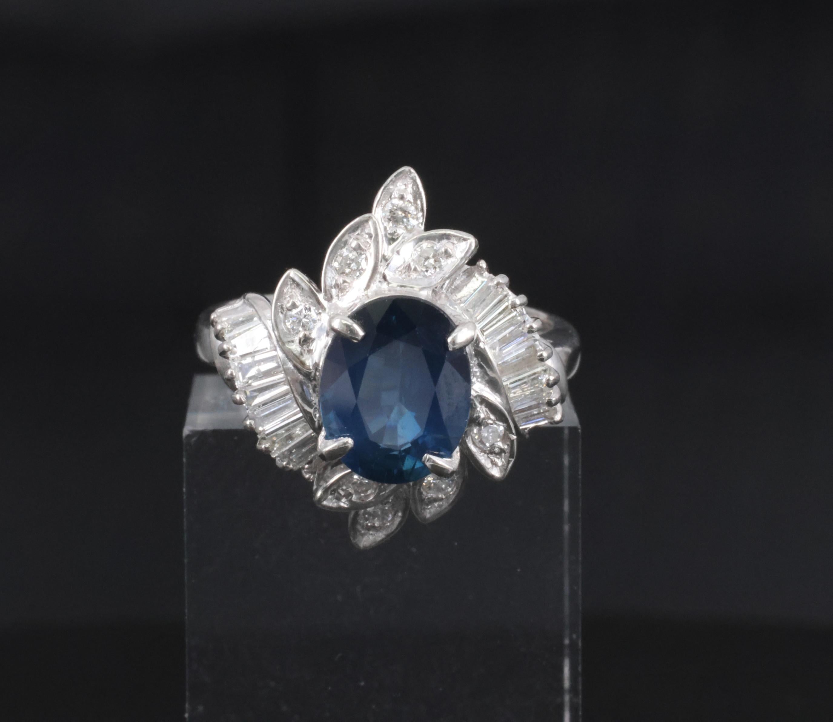Fine 2.47ct GIA Blue Sapphire & 0.52ct Diamond Halo Platinum Ring, Size 5.75