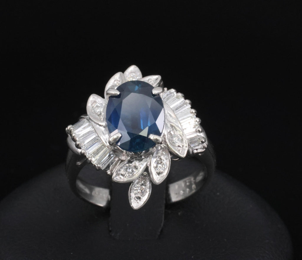 Fine 2.47ct GIA Blue Sapphire & 0.52ct Diamond Halo Platinum Ring, Size 5.75
