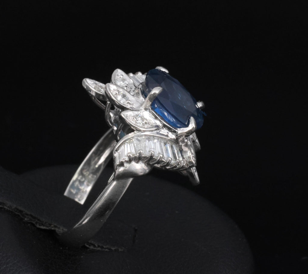 Fine 2.47ct GIA Blue Sapphire & 0.52ct Diamond Halo Platinum Ring, Size 5.75