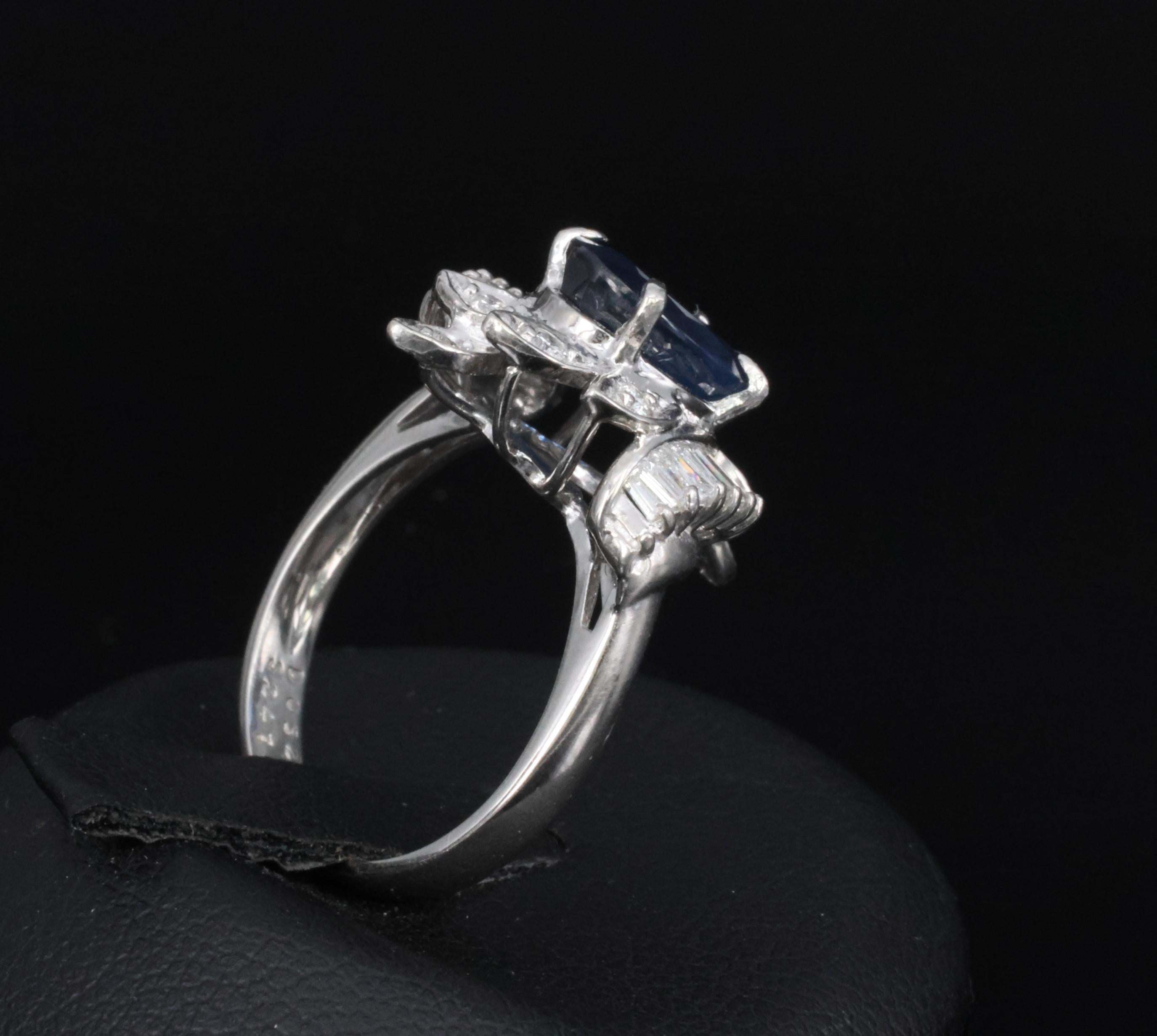 Fine 2.47ct GIA Blue Sapphire & 0.52ct Diamond Halo Platinum Ring, Size 5.75