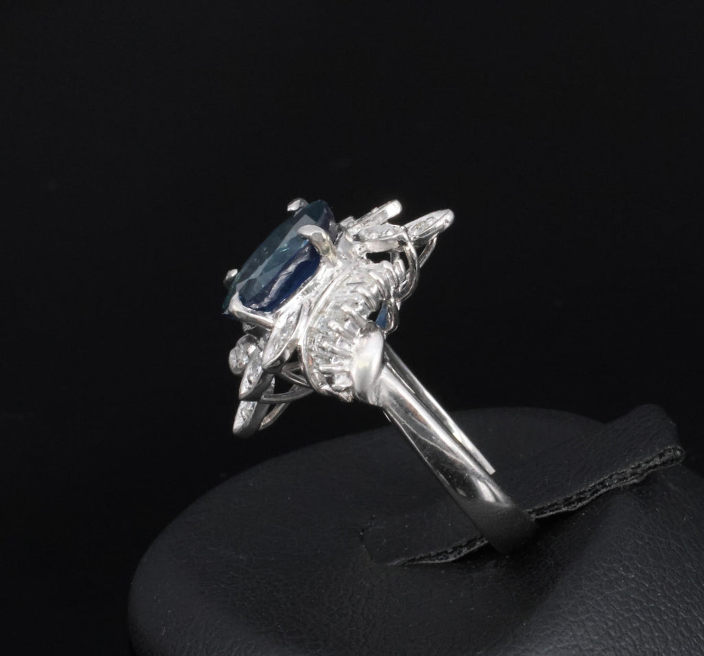 Fine 2.47ct GIA Blue Sapphire & 0.52ct Diamond Halo Platinum Ring, Size 5.75