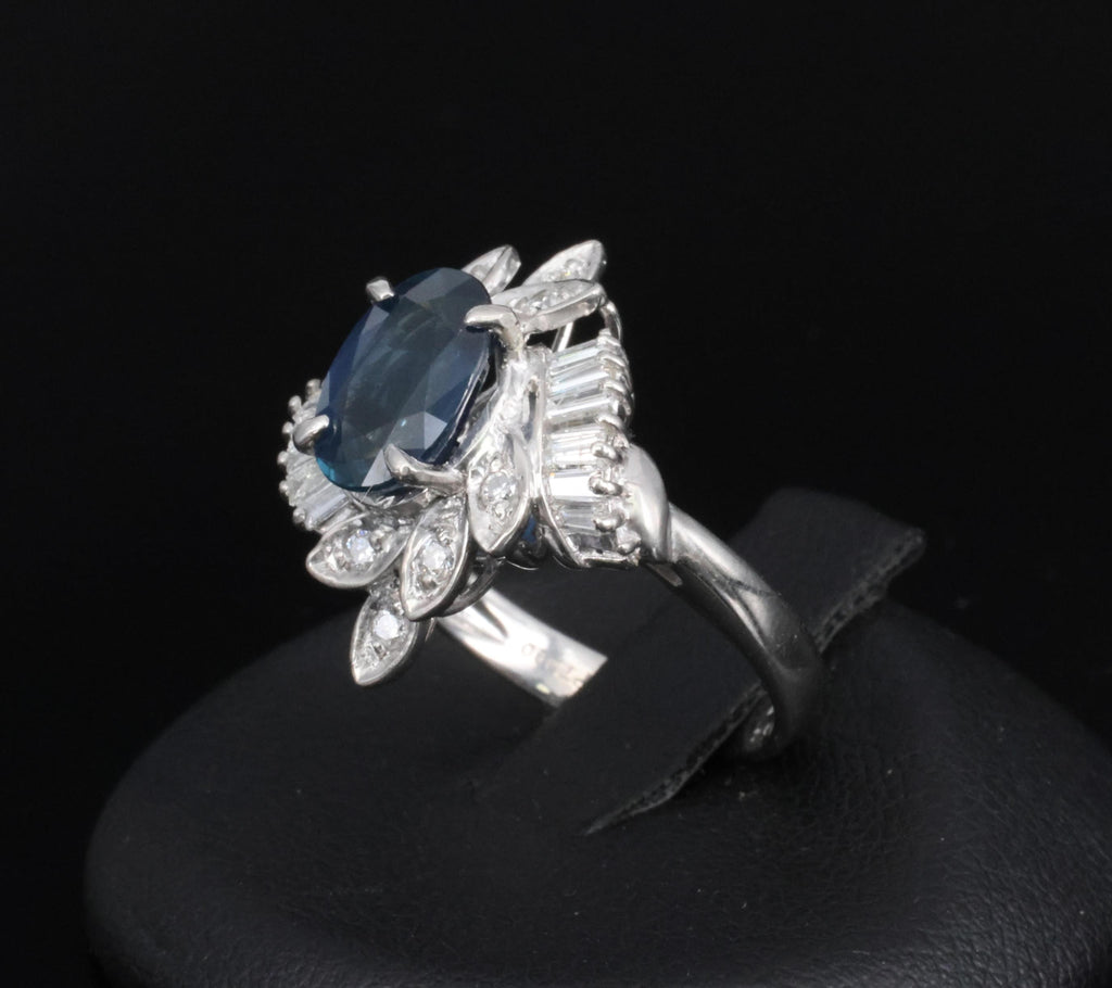 Fine 2.47ct GIA Blue Sapphire & 0.52ct Diamond Halo Platinum Ring, Size 5.75