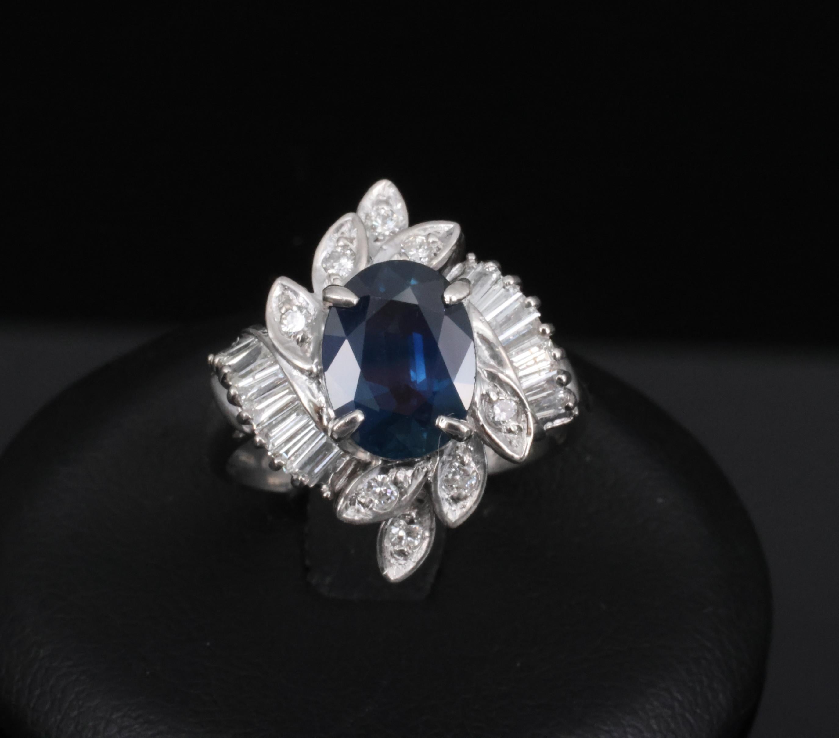 Fine 2.47ct GIA Blue Sapphire & 0.52ct Diamond Halo Platinum Ring, Size 5.75