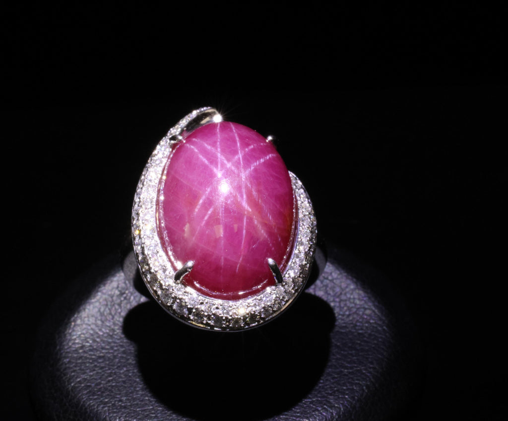 RARE! 20.02ct Natural Double Star Ruby & 0.45ct Diamond 18K Gold Ring, Size 6.25