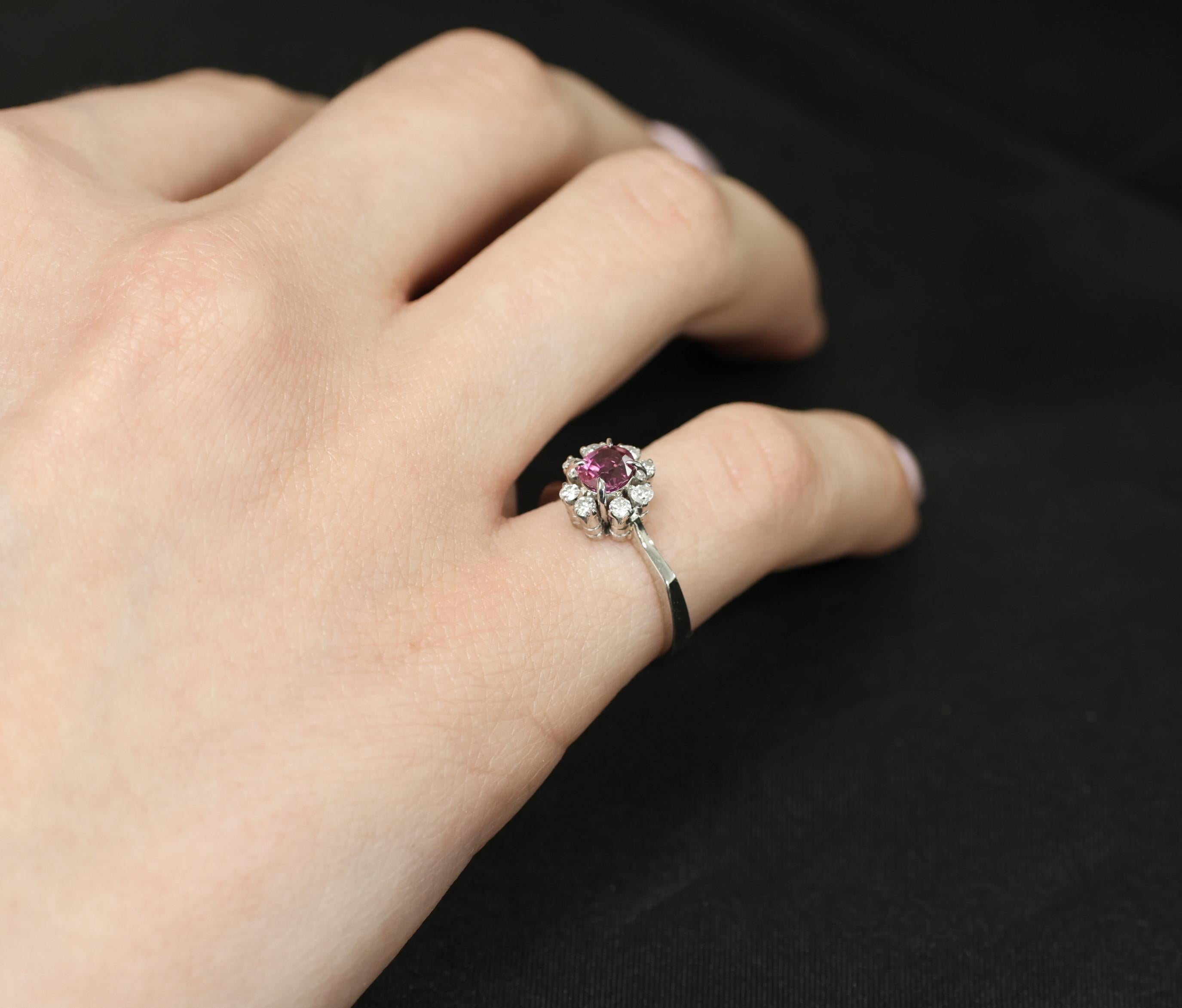 Fine 0.67ct Vivid Pink Sapphire & 0.20ct Diamond Platinum Halo Ring Size 5