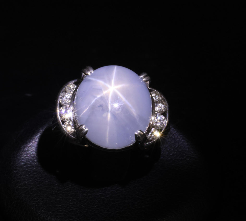 Rare 18.52ct Natural Blue Star Sapphire & 0.36ct Diamond Platinum Ring Size 6.75