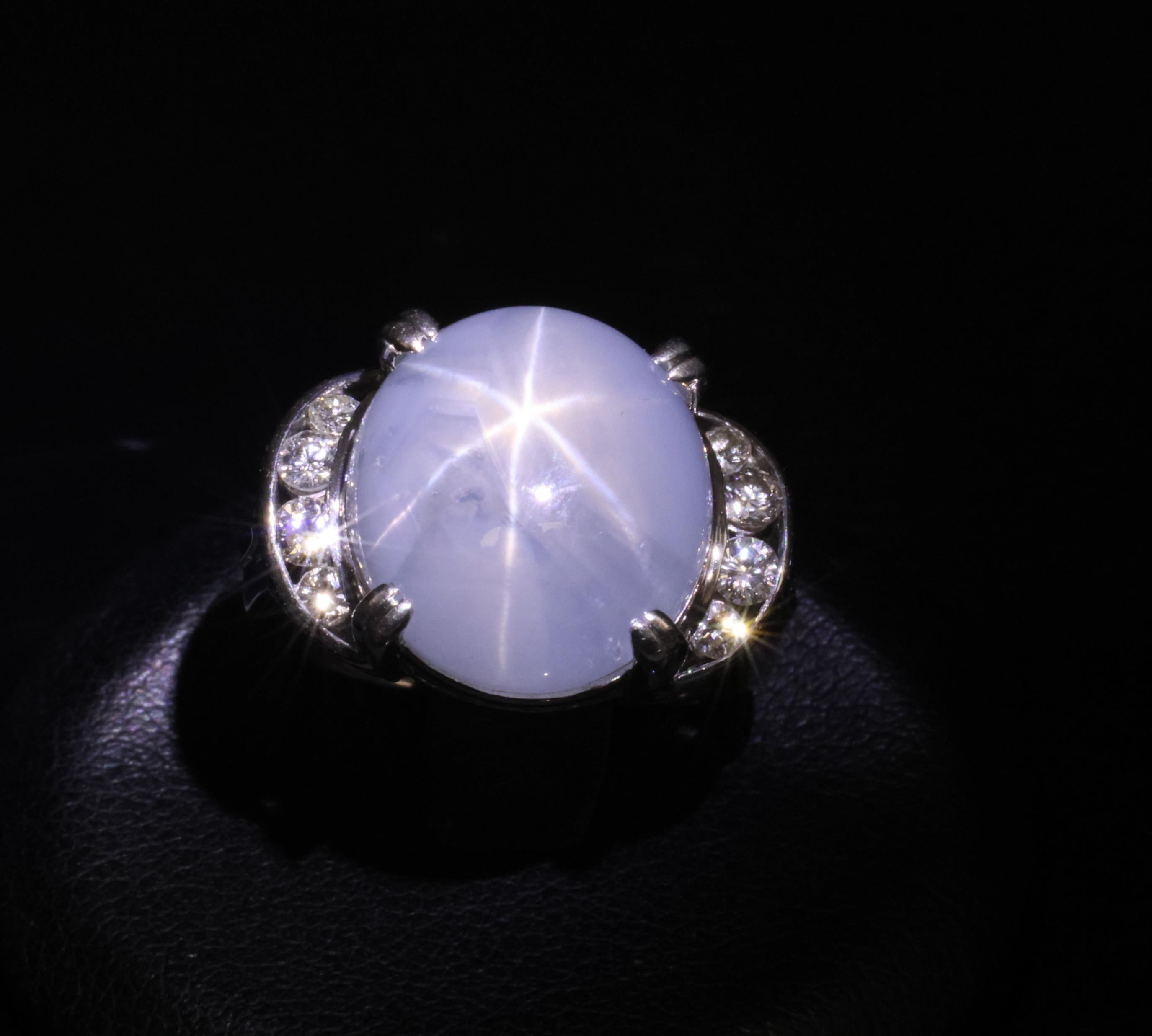 Rare 18.52ct Natural Blue Star Sapphire & 0.36ct Diamond Platinum Ring Size 6.75