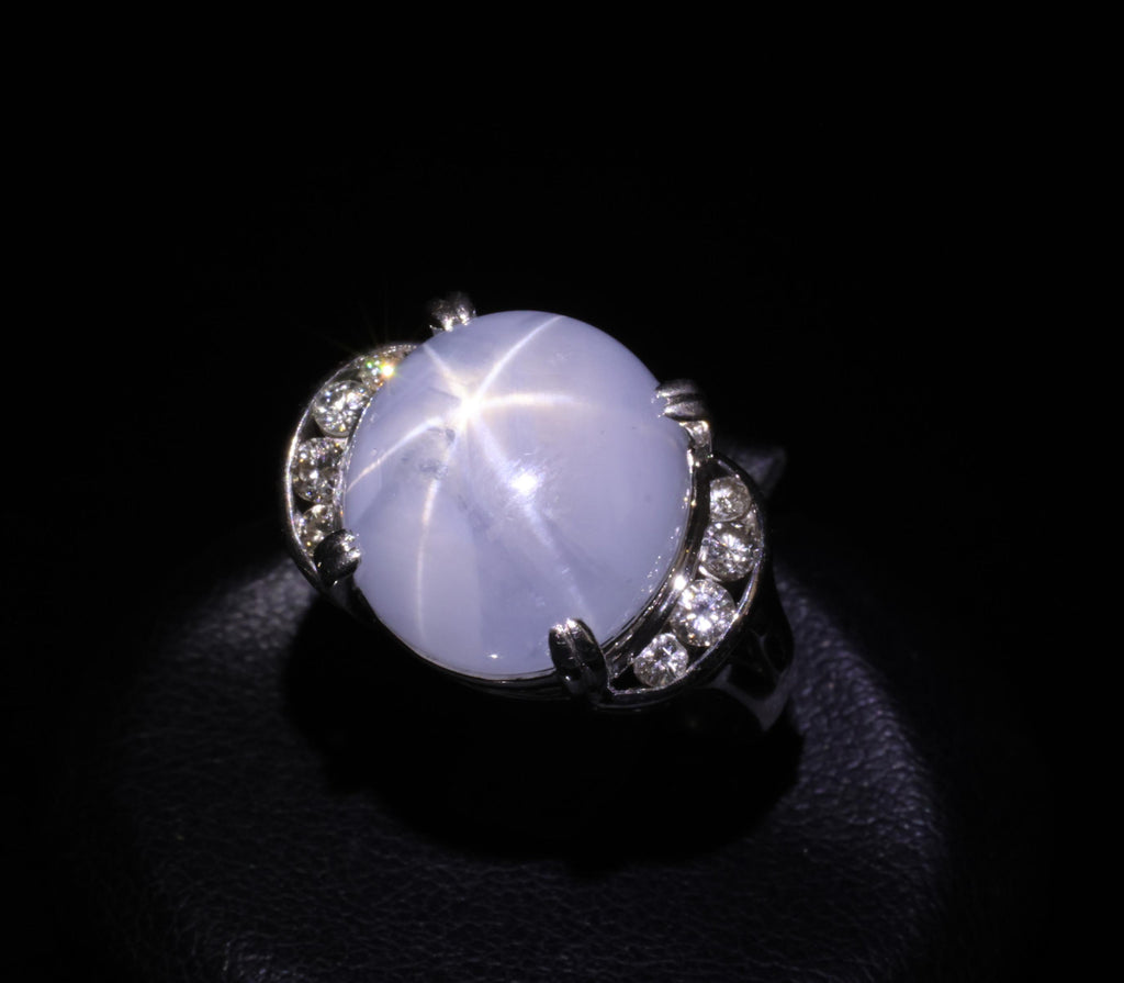 Rare 18.52ct Natural Blue Star Sapphire & 0.36ct Diamond Platinum Ring Size 6.75