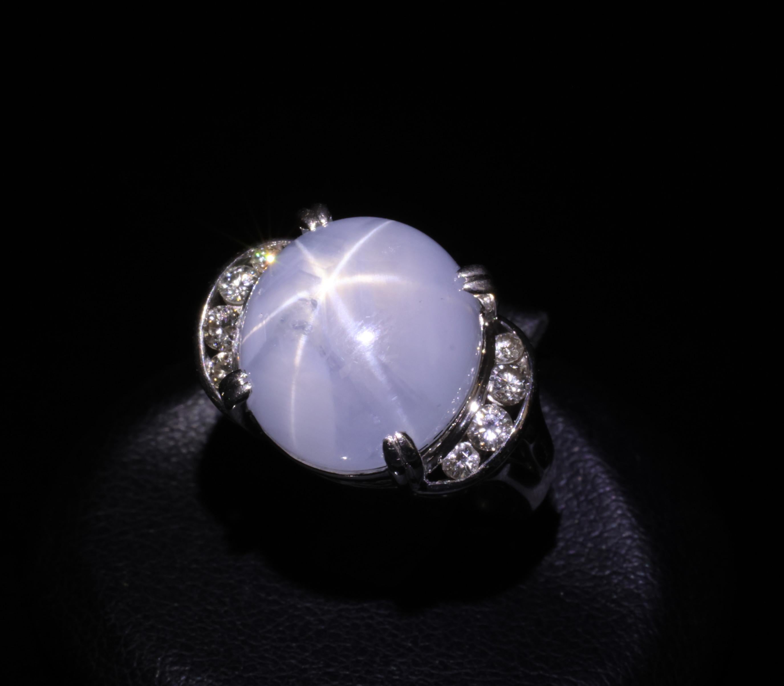 Rare 18.52ct Natural Blue Star Sapphire & 0.36ct Diamond Platinum Ring Size 6.75