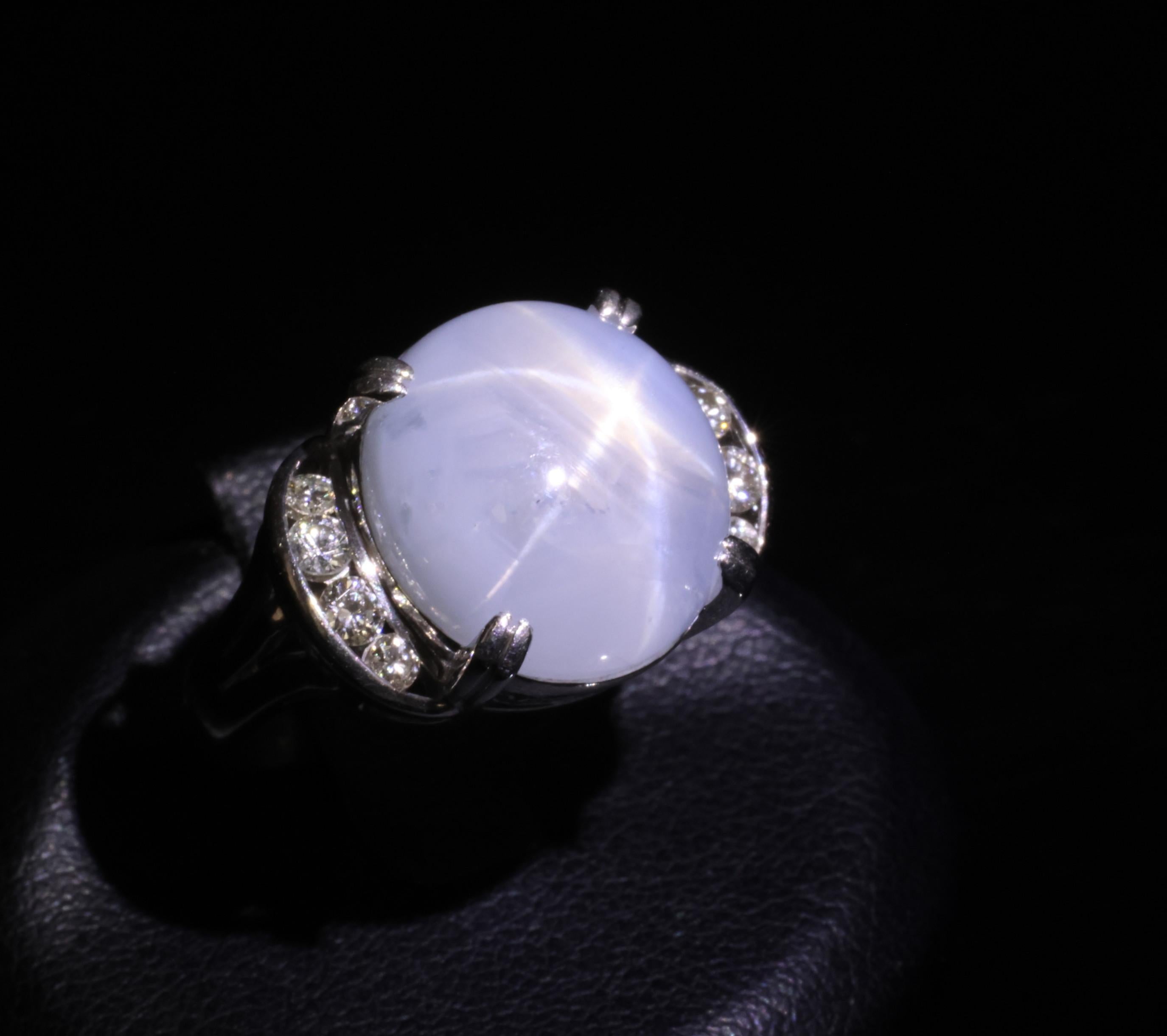 Rare 18.52ct Natural Blue Star Sapphire & 0.36ct Diamond Platinum Ring Size 6.75